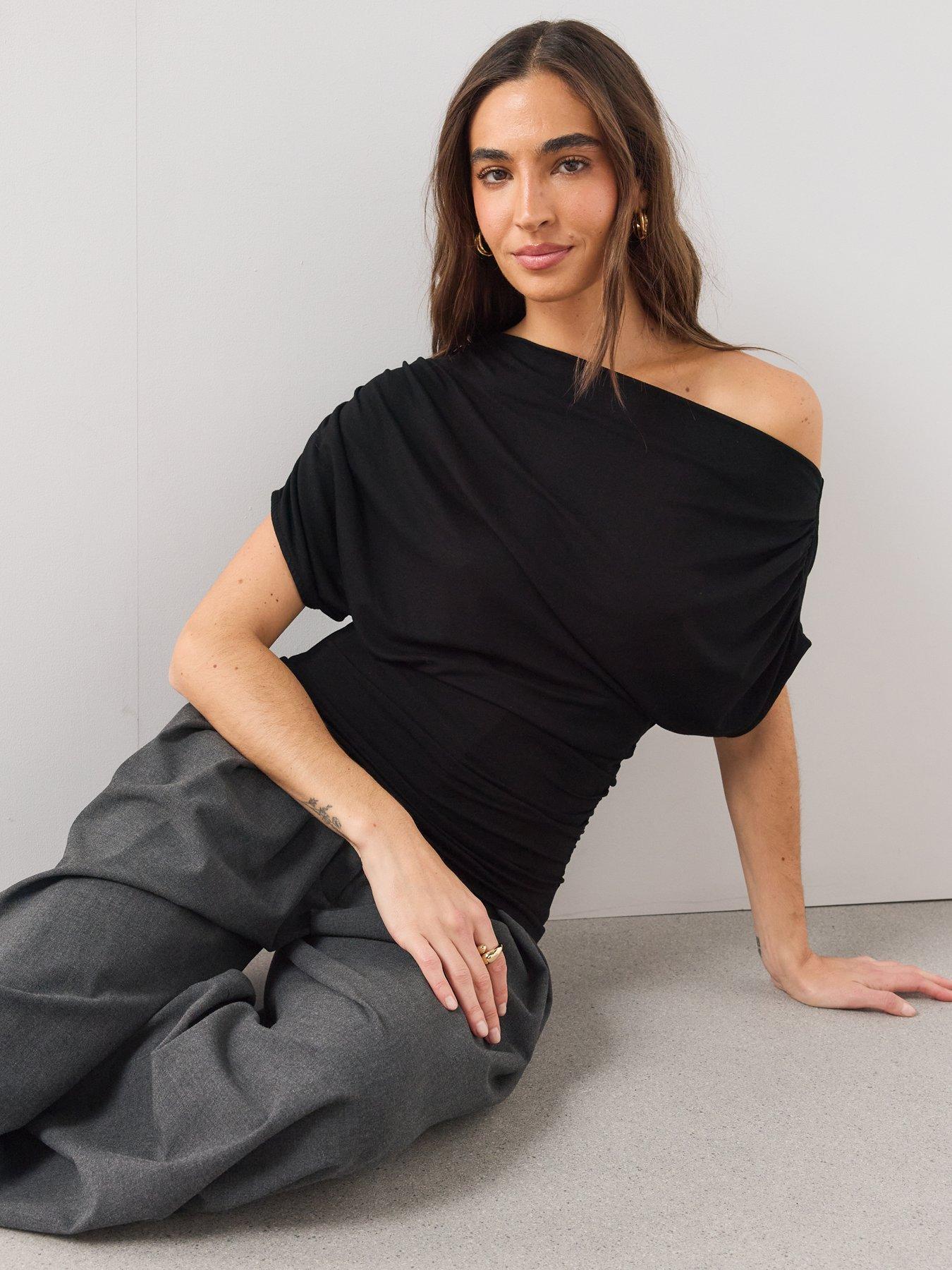 Image 4 of 7 of The Very Collection Womens Off The Shoulder Draped Stretch Top- Black