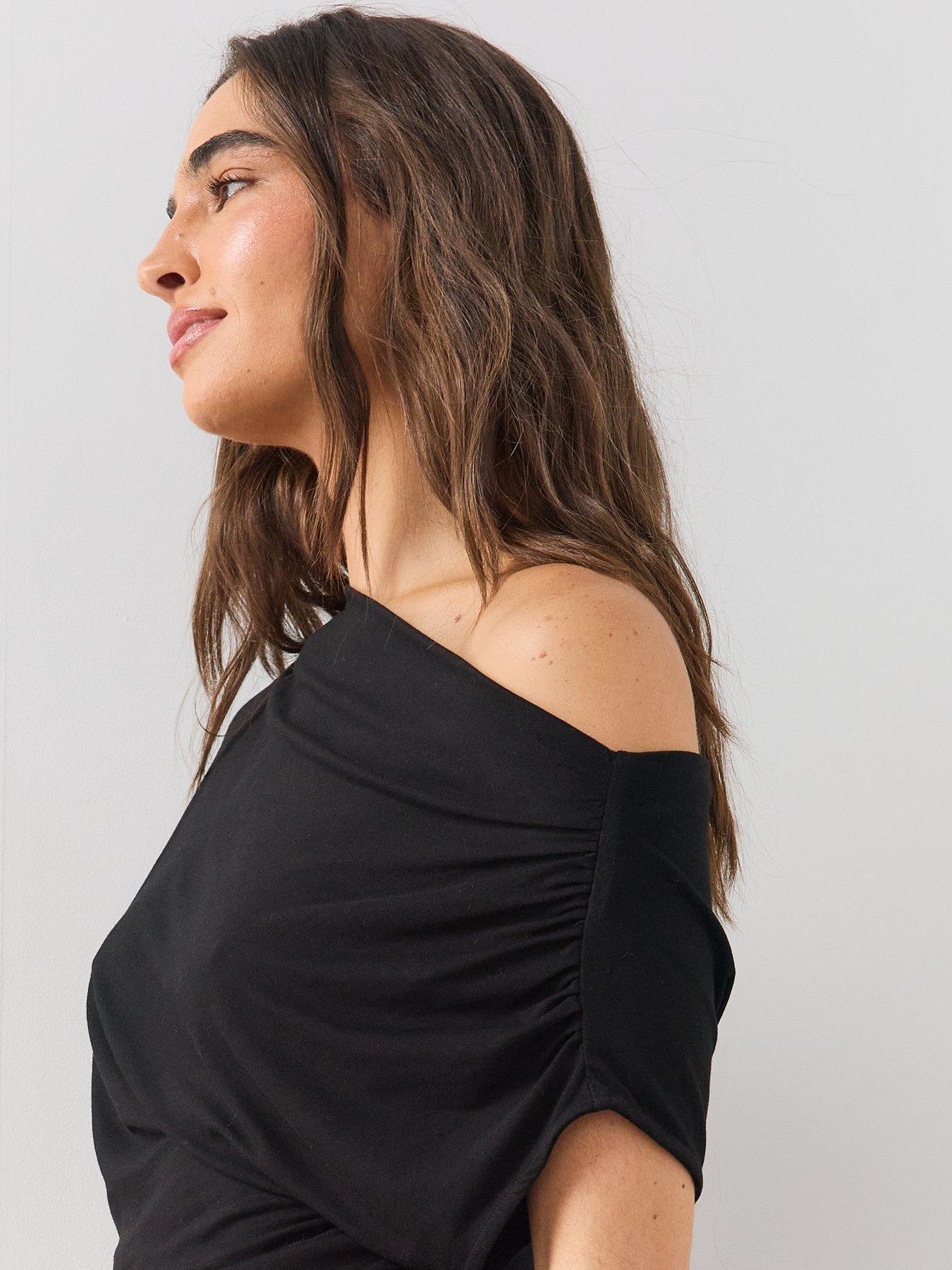 Image 5 of 7 of The Very Collection Womens Off The Shoulder Draped Stretch Top- Black