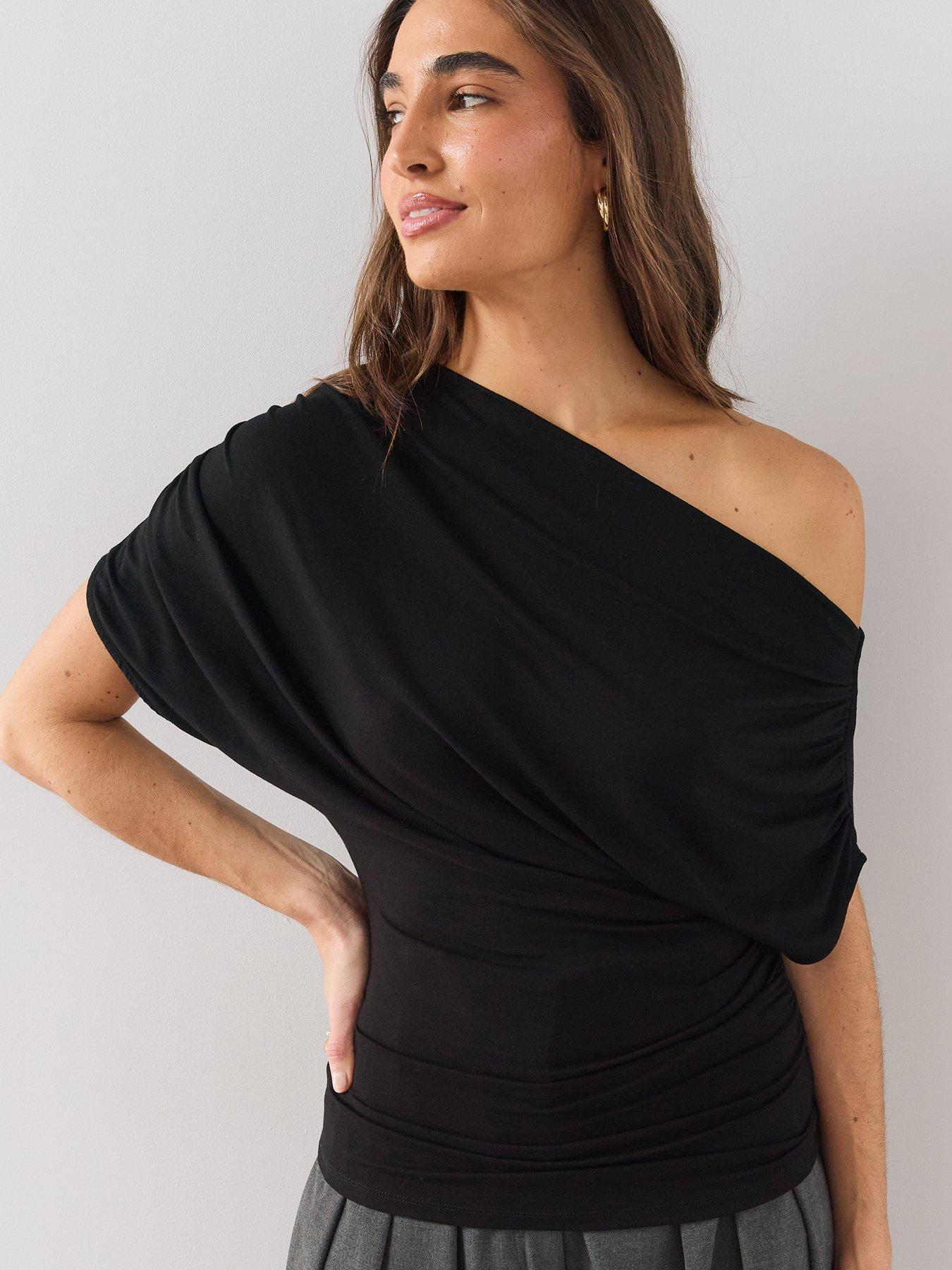 Image 6 of 7 of The Very Collection Womens Off The Shoulder Draped Stretch Top- Black