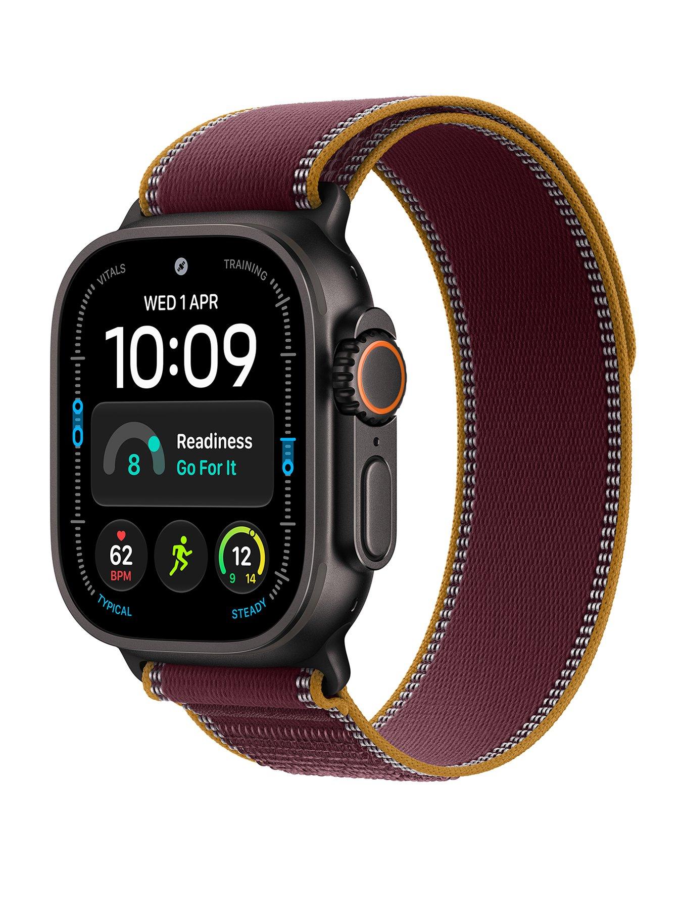 Image 1 of 7 of Apple Watch Ultra 4 (GPS + Cellular) 49mm Black Titanium Case with Burgundy Trail Loop - S/M