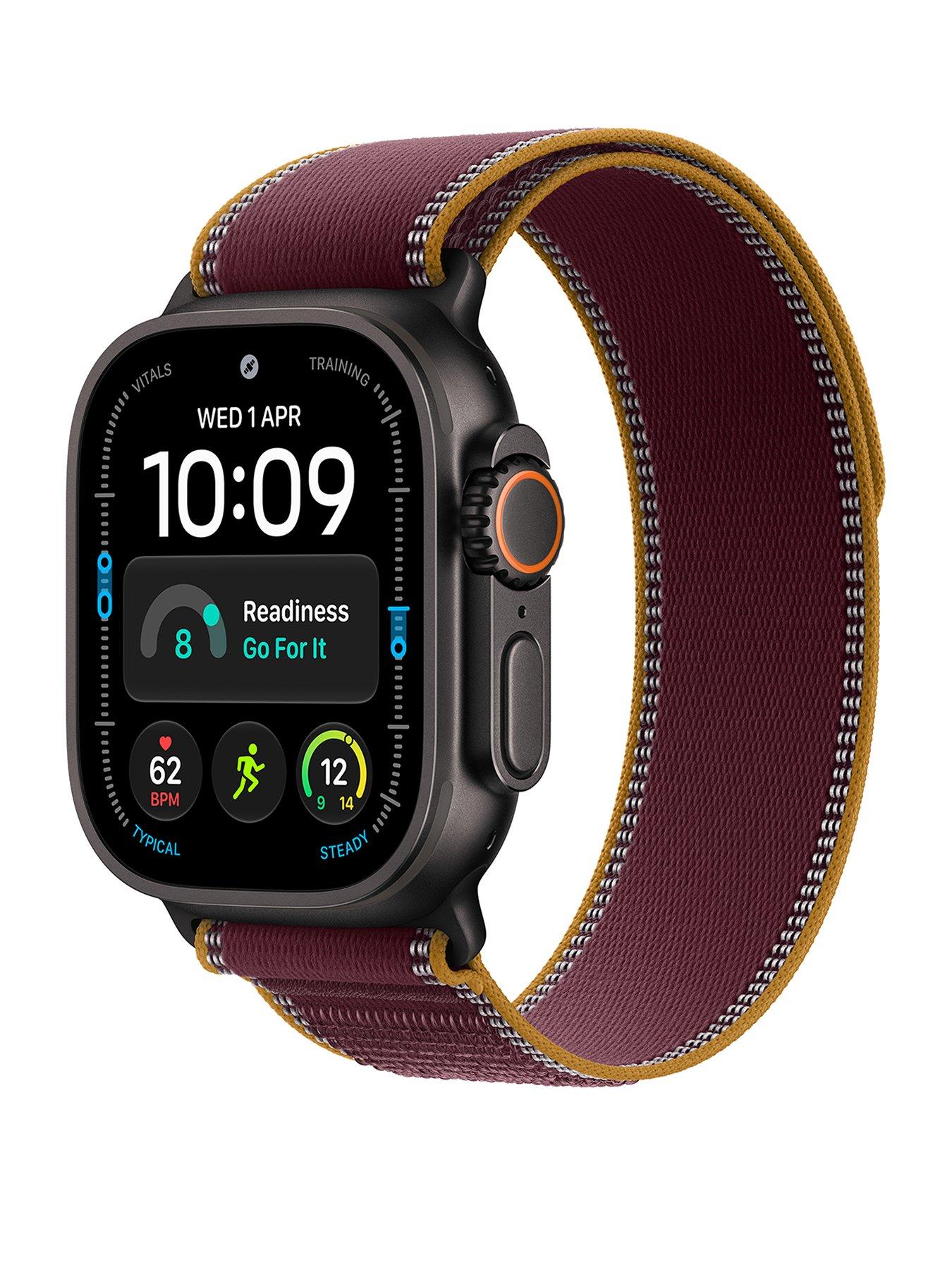Image 1 of 7 of Apple Watch Ultra 4 (GPS + Cellular) 49mm Black Titanium Case with Burgundy Trail Loop - M/L