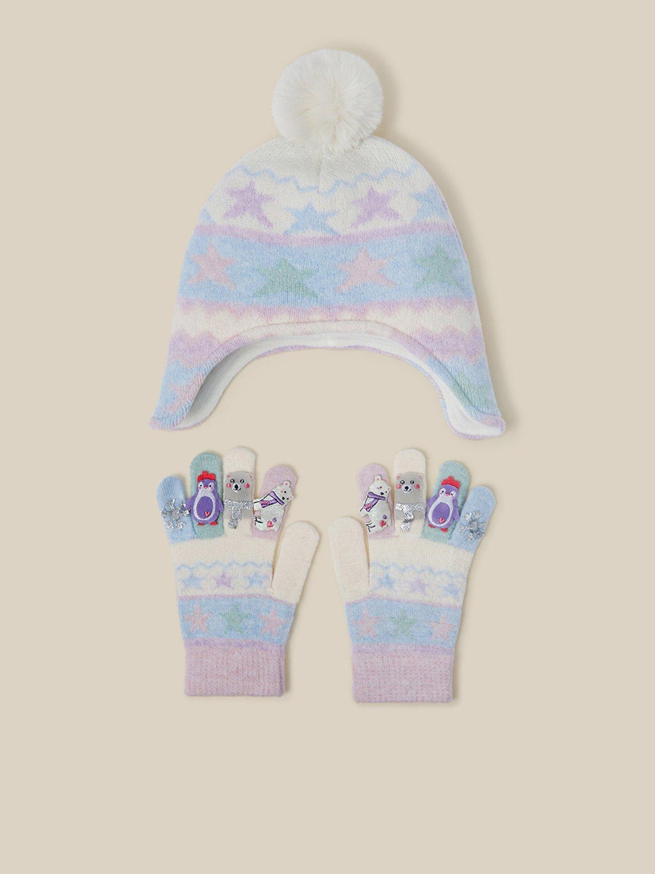 Image 1 of 3 of Monsoon Girls Frozen Character Pom Pom Hat And Gloves Set - Blue