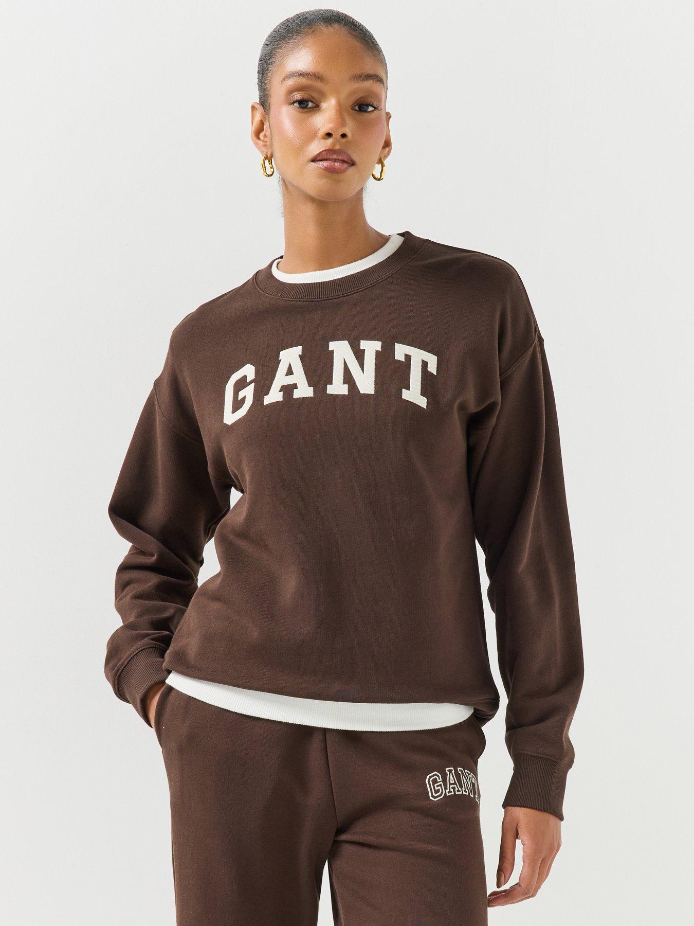 Image 1 of 6 of GANT Womens Graphic Crew Neck Sweatshirt - Dark Brown
