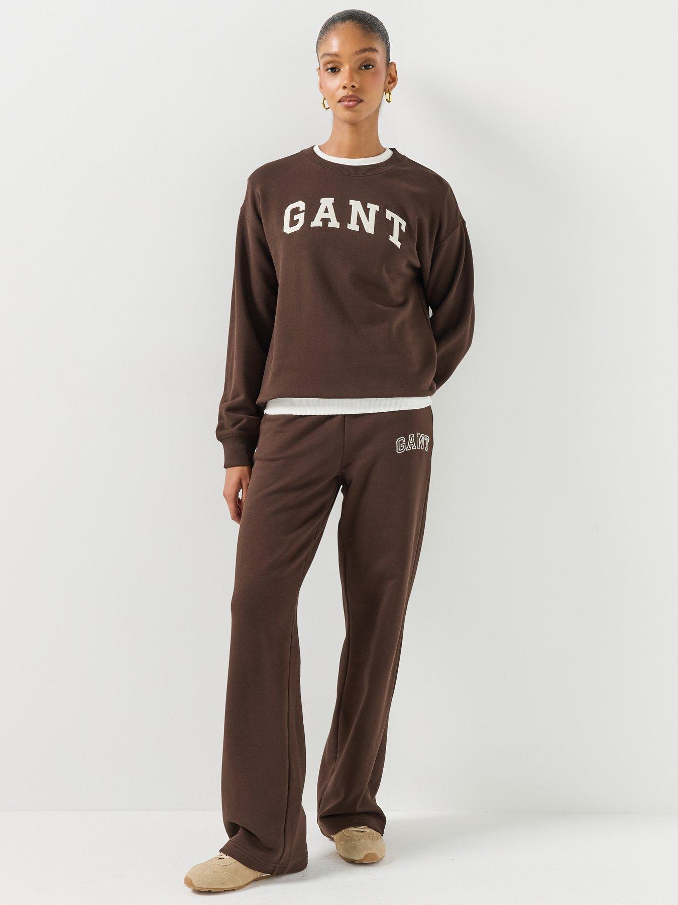 Image 3 of 6 of GANT Womens Graphic Crew Neck Sweatshirt - Dark Brown
