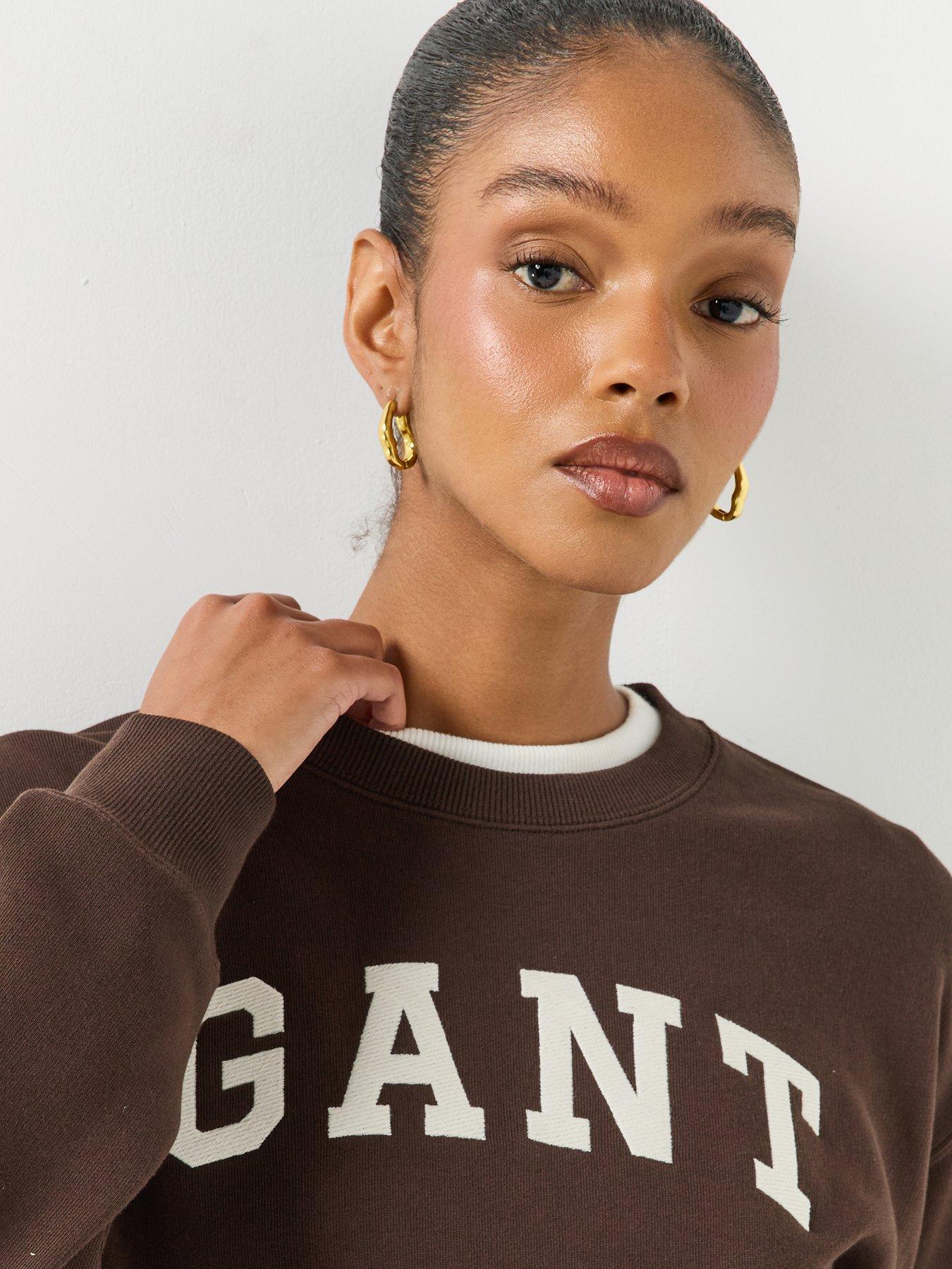 Image 4 of 6 of GANT Womens Graphic Crew Neck Sweatshirt - Dark Brown