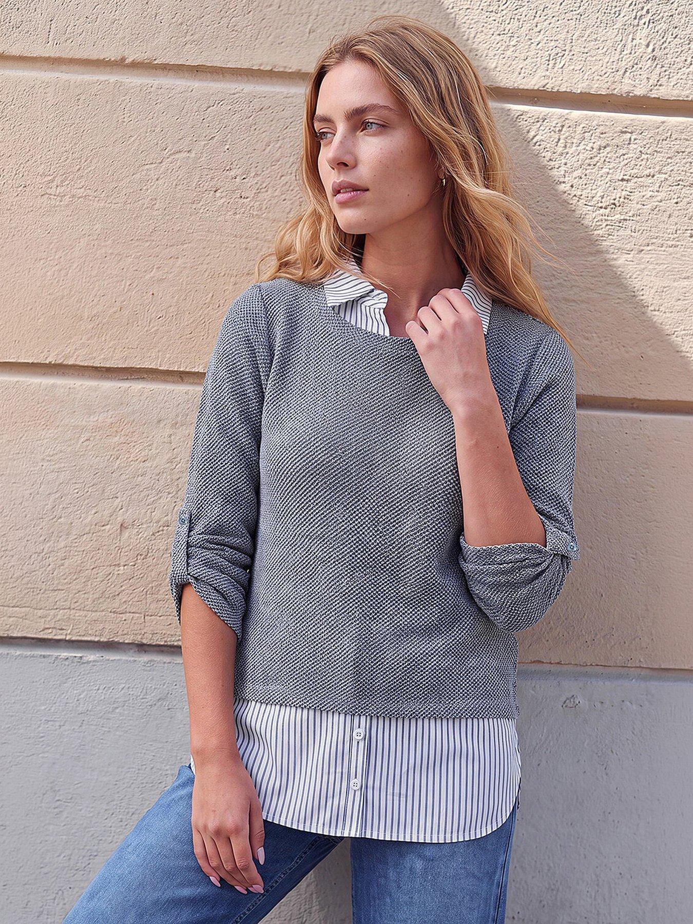 Image 1 of 4 of Roman 2 in 1 Mock Shirt Textured Knit Jumper