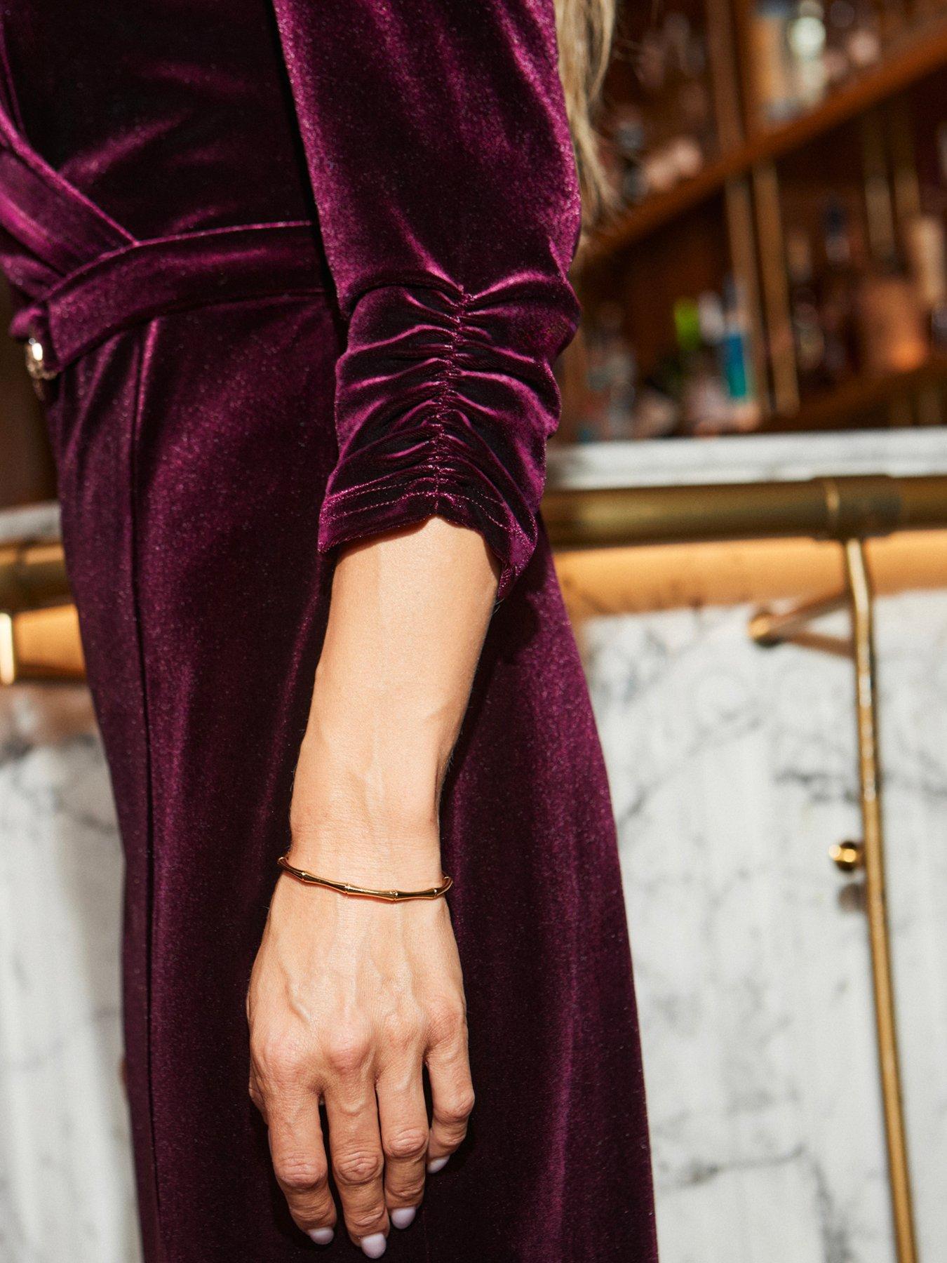 Image 5 of 6 of Sosandar Womens Luxe Velvet Belted Wrap Front Midi Dress - Red