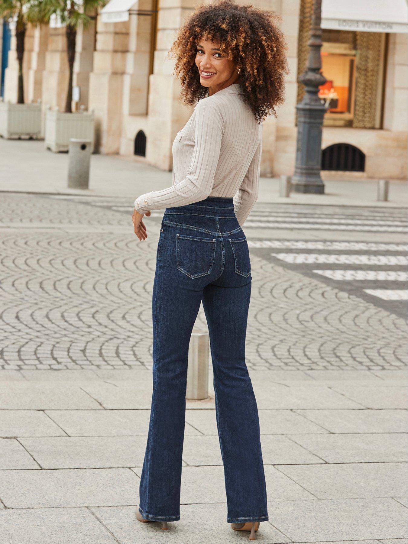 Image 2 of 5 of Sosandar Womens Contour Waist High Waist Kick Flare Jeans - Blue