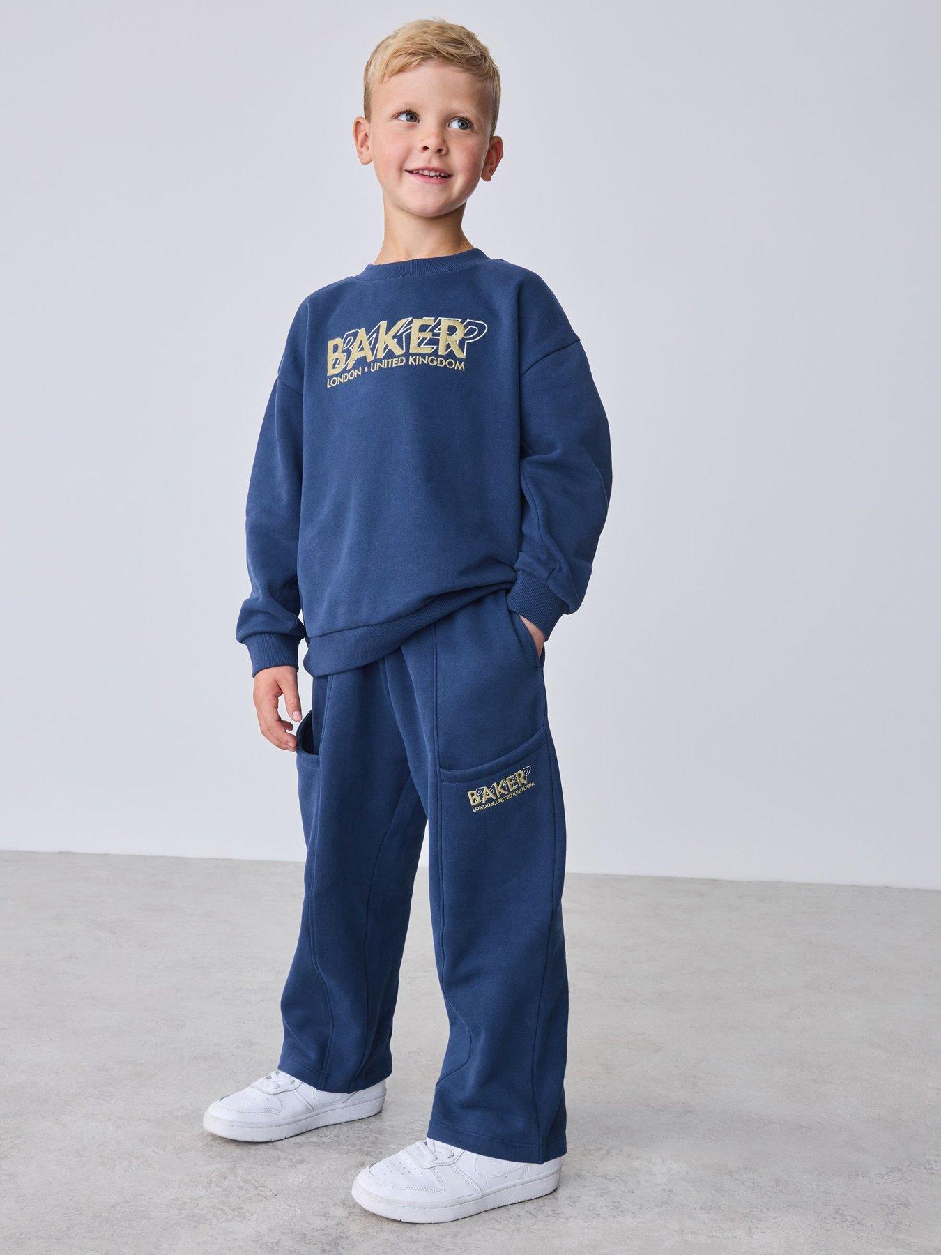 Image 1 of 7 of Baker by Ted Baker Boys Oversized Wide Leg Joggers Tracksuit Set - Blue