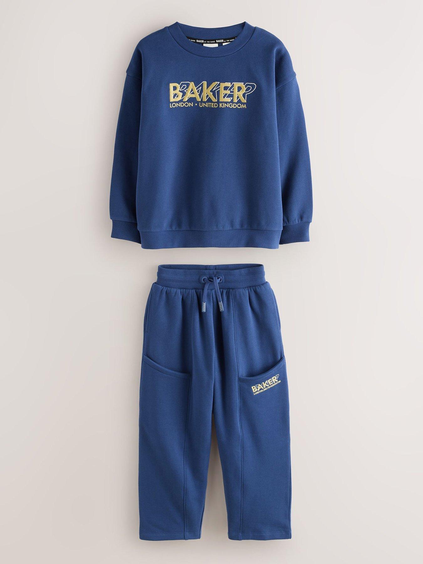 Image 2 of 7 of Baker by Ted Baker Boys Oversized Wide Leg Joggers Tracksuit Set - Blue