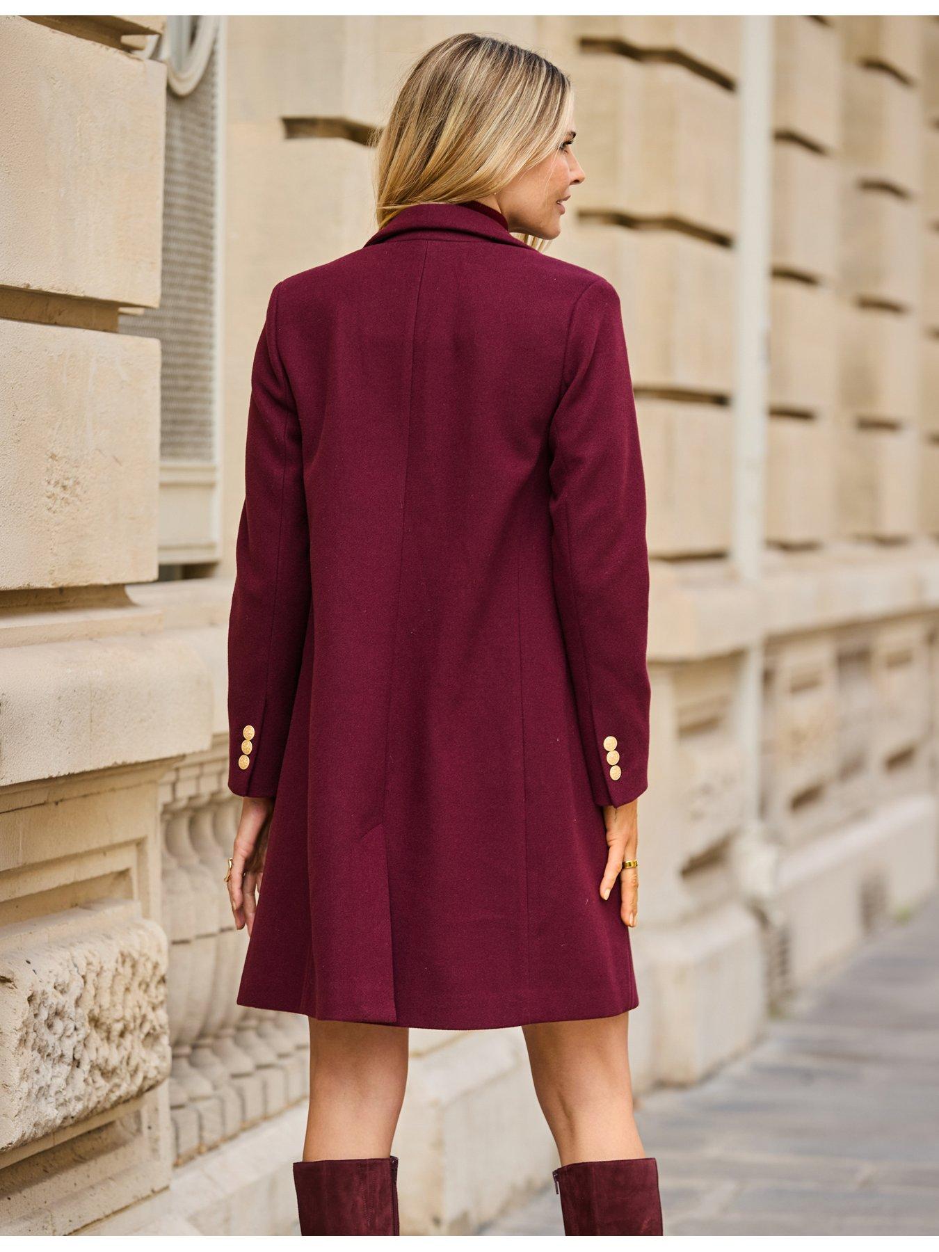 Image 5 of 5 of Sosandar Womens Luxe Gold Button Longline Tailored Coat - Red
