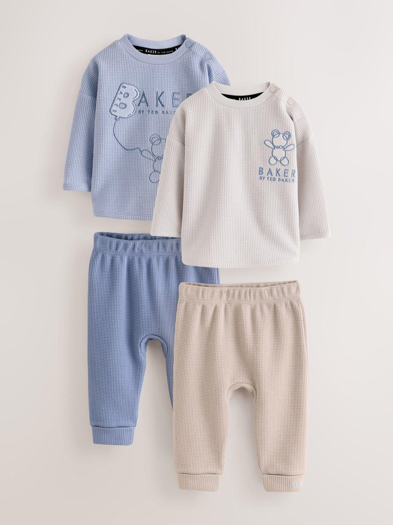 Image 1 of 7 of Baker by Ted Baker Baby Boys Waffle Textured 4 Piece Sweatshirt Set - Multi