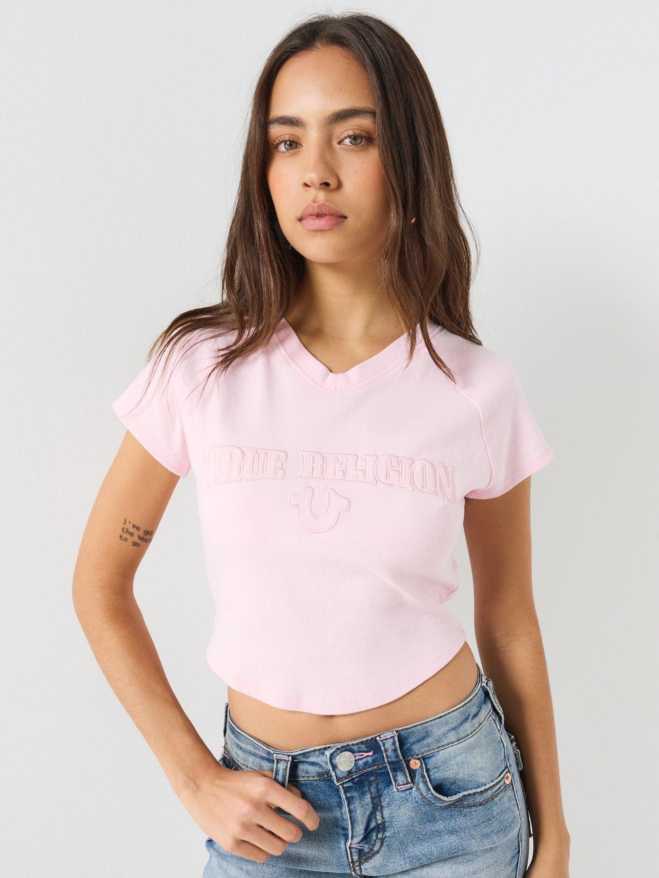 Image 1 of 6 of TRUE RELIGION Embroidered Washed Rib Baby Tee