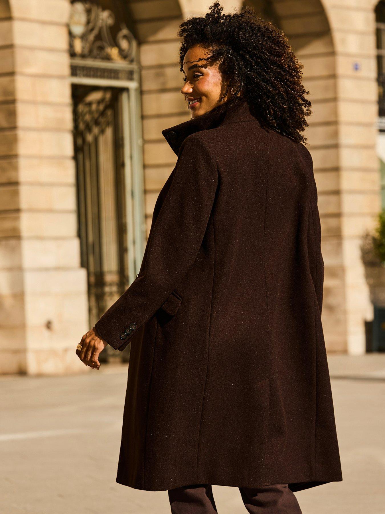 Image 2 of 6 of Sosandar Womens Funnel Collar Longline Coat - Brown