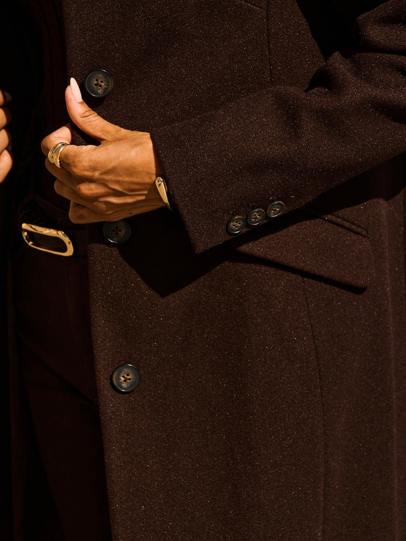 Image 6 of 6 of Sosandar Womens Funnel Collar Longline Coat - Brown