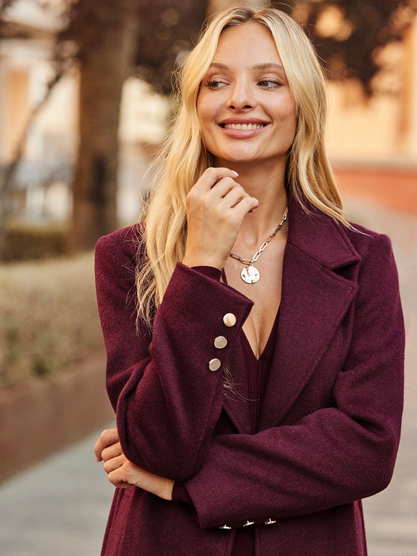Image 3 of 5 of Sosandar Burgundy Premium Longline Wool Mix Coat