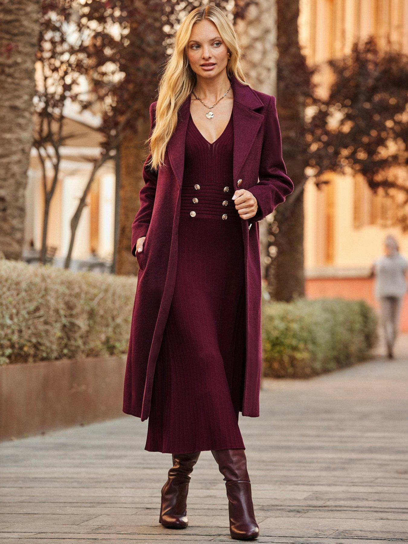 Image 4 of 5 of Sosandar Burgundy Premium Longline Wool Mix Coat
