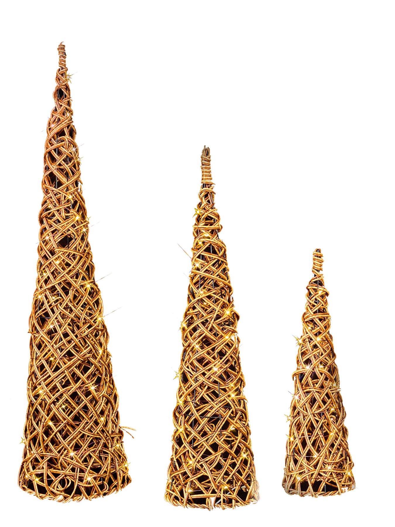 Image 1 of 4 of Premier Decorations Set Of 3 Multi Action Lit Rattan Look Cones