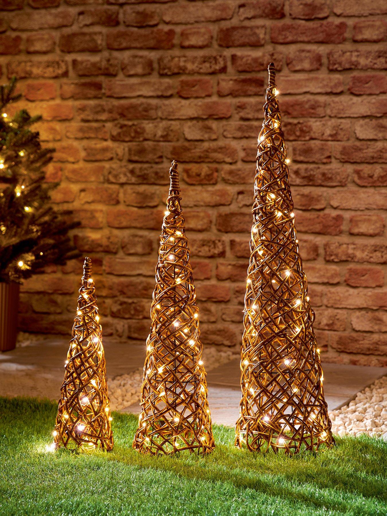 Image 3 of 4 of Premier Decorations Set Of 3 Multi Action Lit Rattan Look Cones