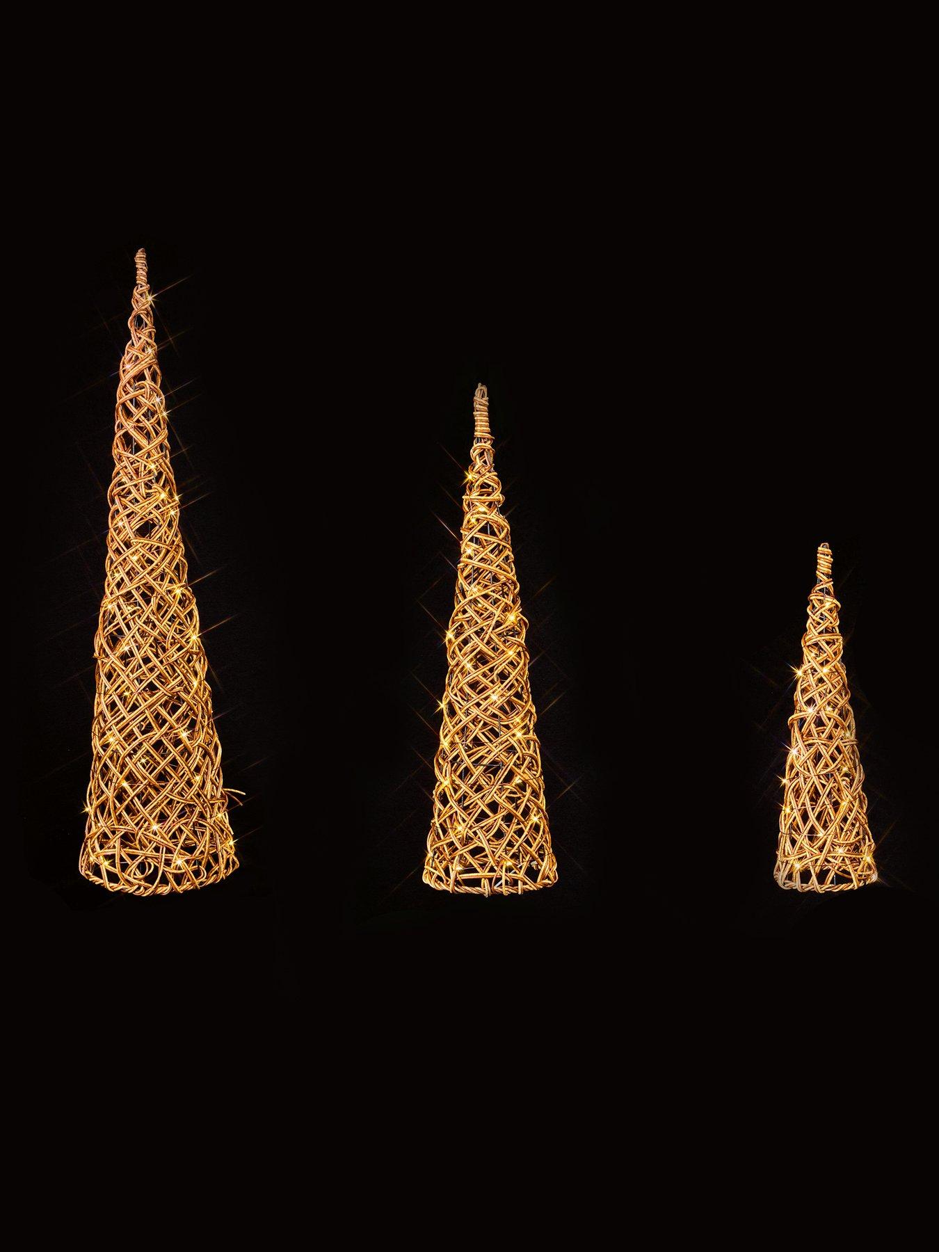 Image 4 of 4 of Premier Decorations Set Of 3 Multi Action Lit Rattan Look Cones