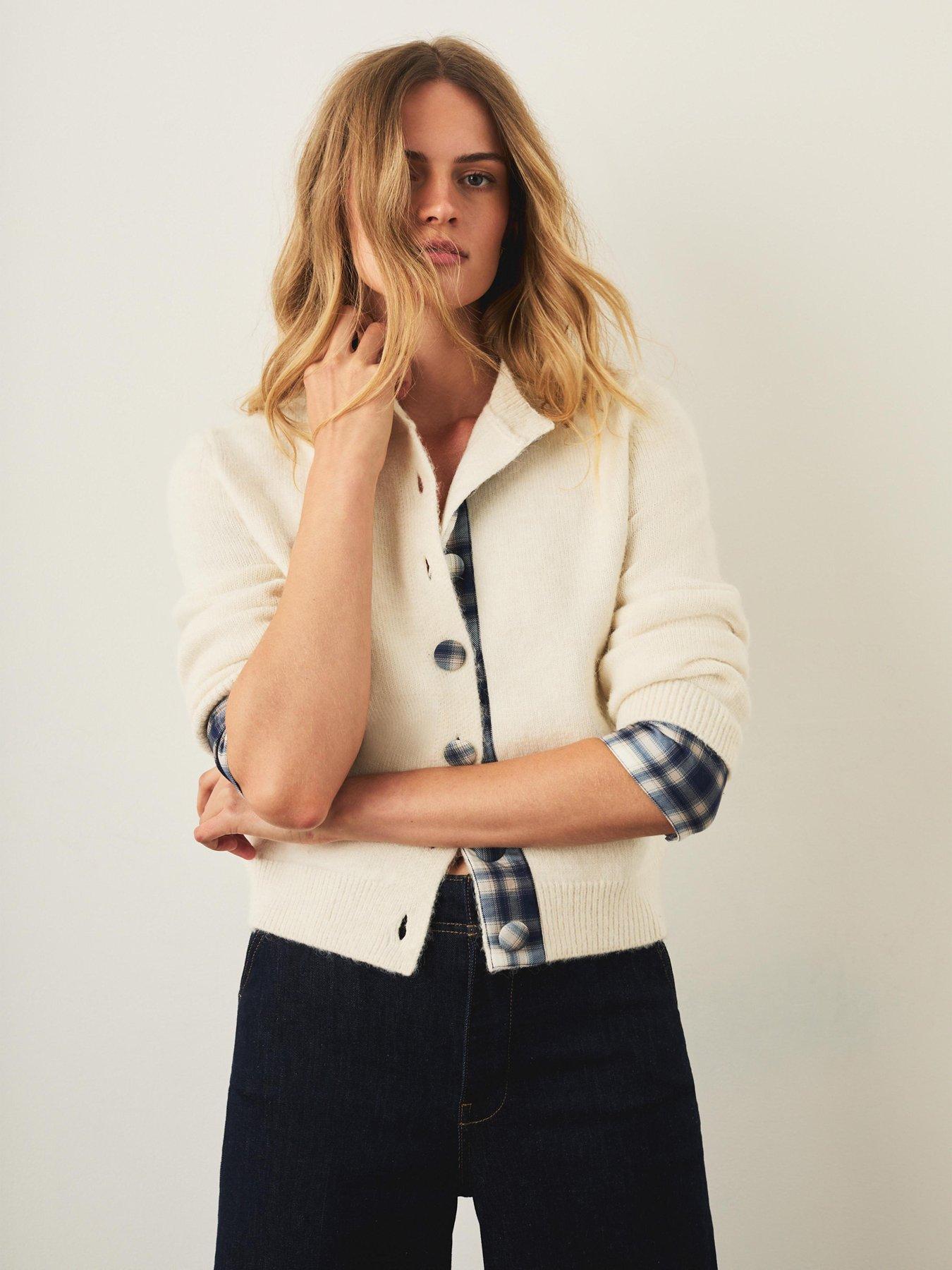 Mint Velvet Check Trim Cardigan - Cream