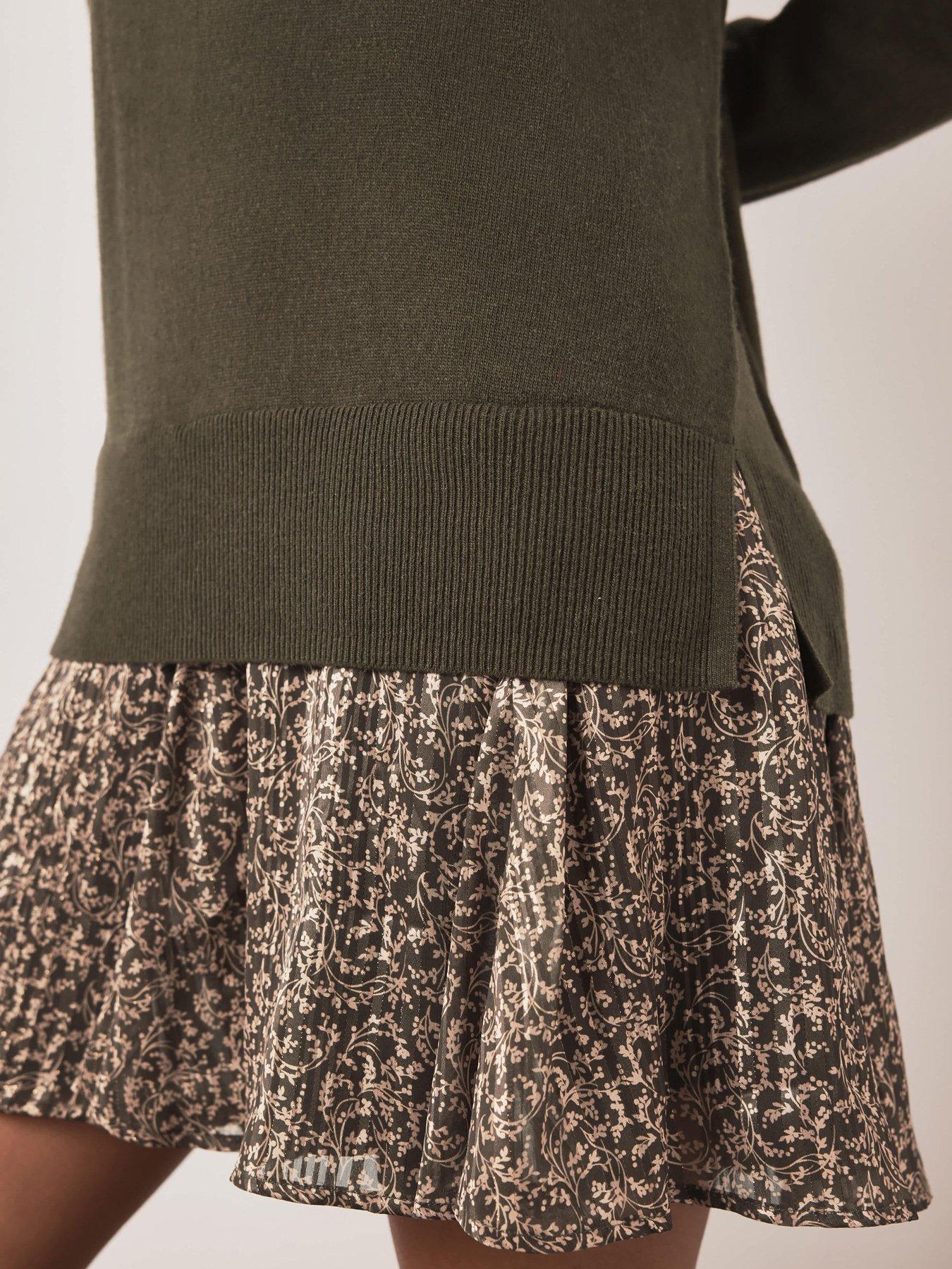 Image 3 of 6 of Mint Velvet Print Knit Mix Mini Dress - Green