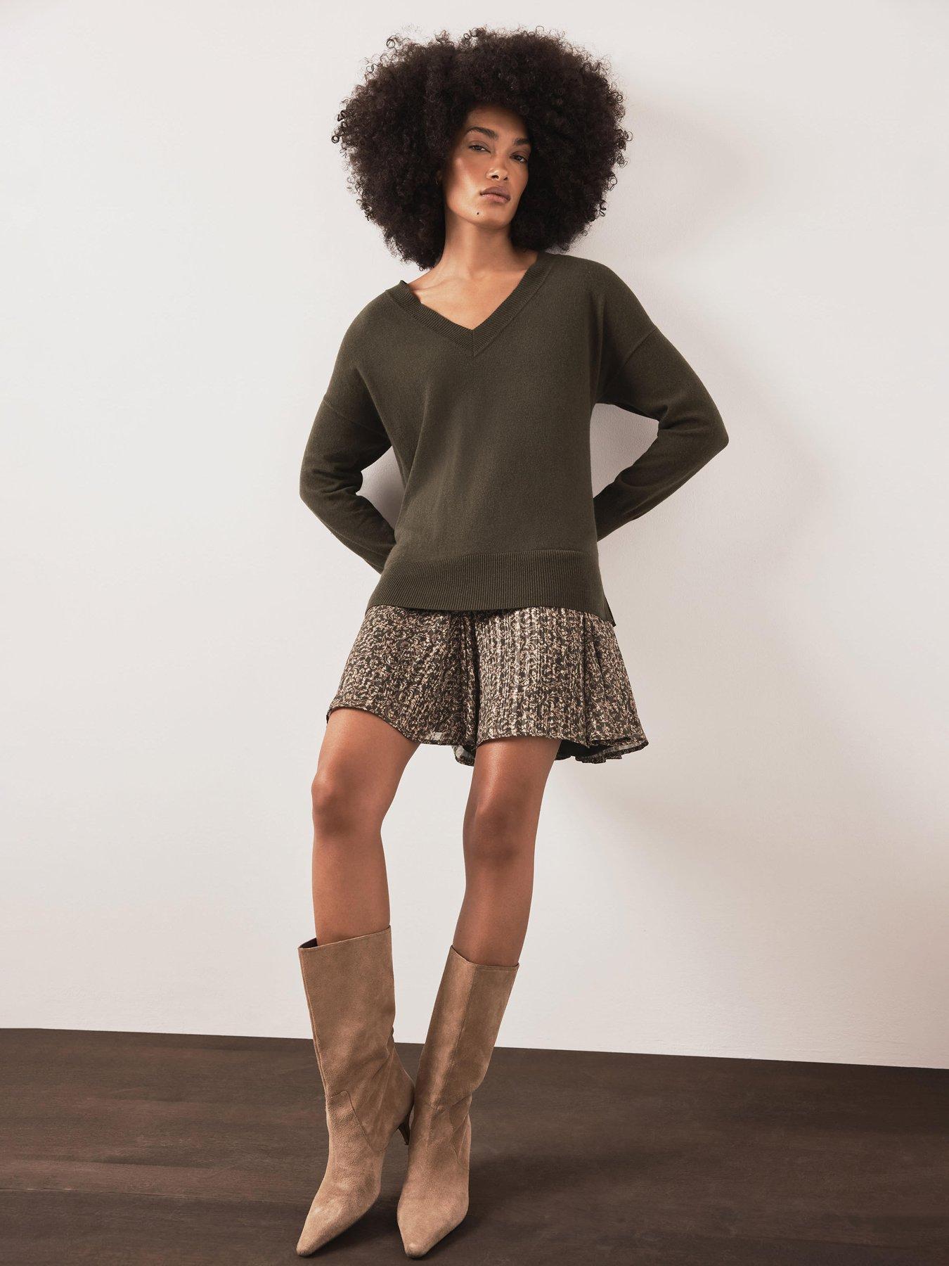 Image 4 of 6 of Mint Velvet Print Knit Mix Mini Dress - Green