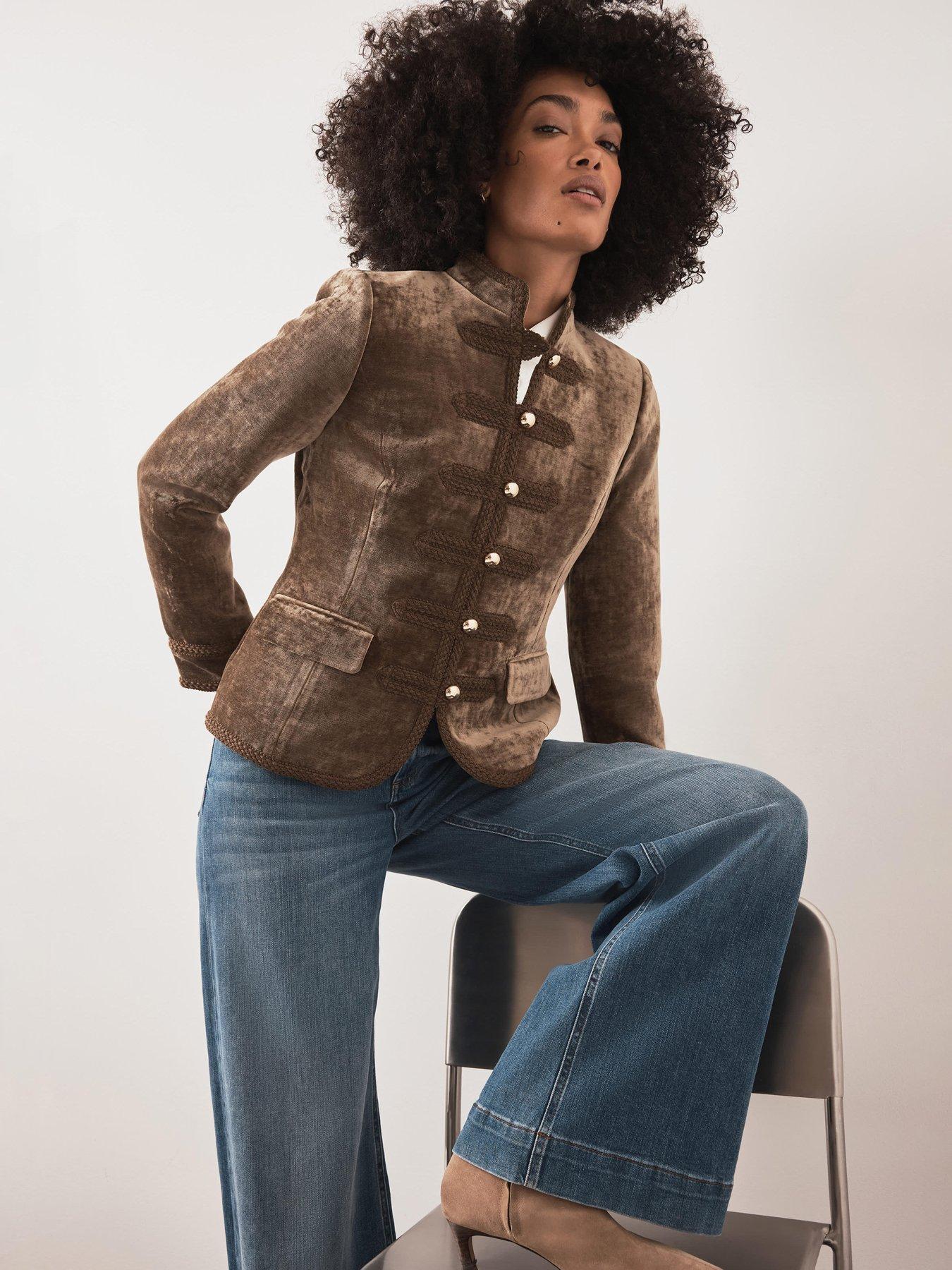Image 1 of 6 of Mint Velvet Khaki Military Jacket - Green