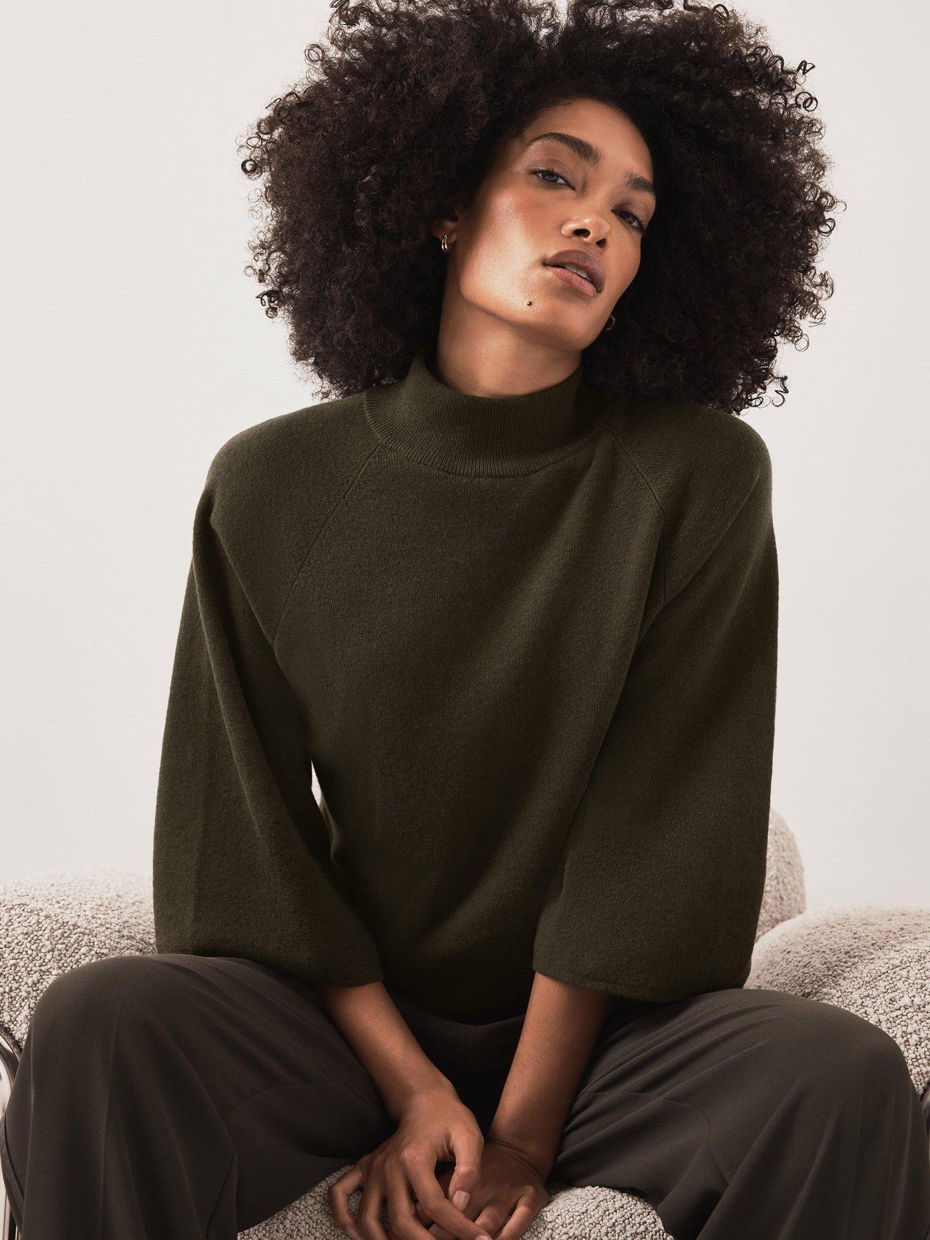 Mint Velvet Khaki Batwing Sleeve Knit Top - Green