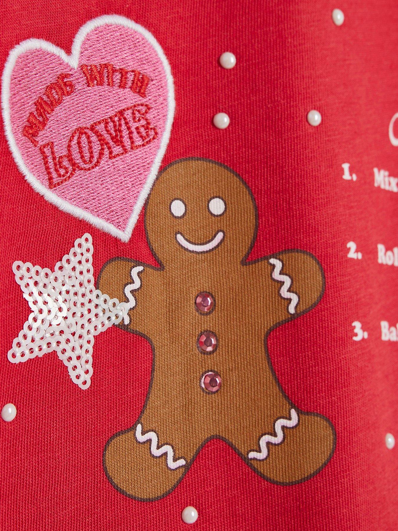 Image 3 of 4 of River Island Girls Christmas Recipe Sequin Detail Cotton T-Shirt - Red