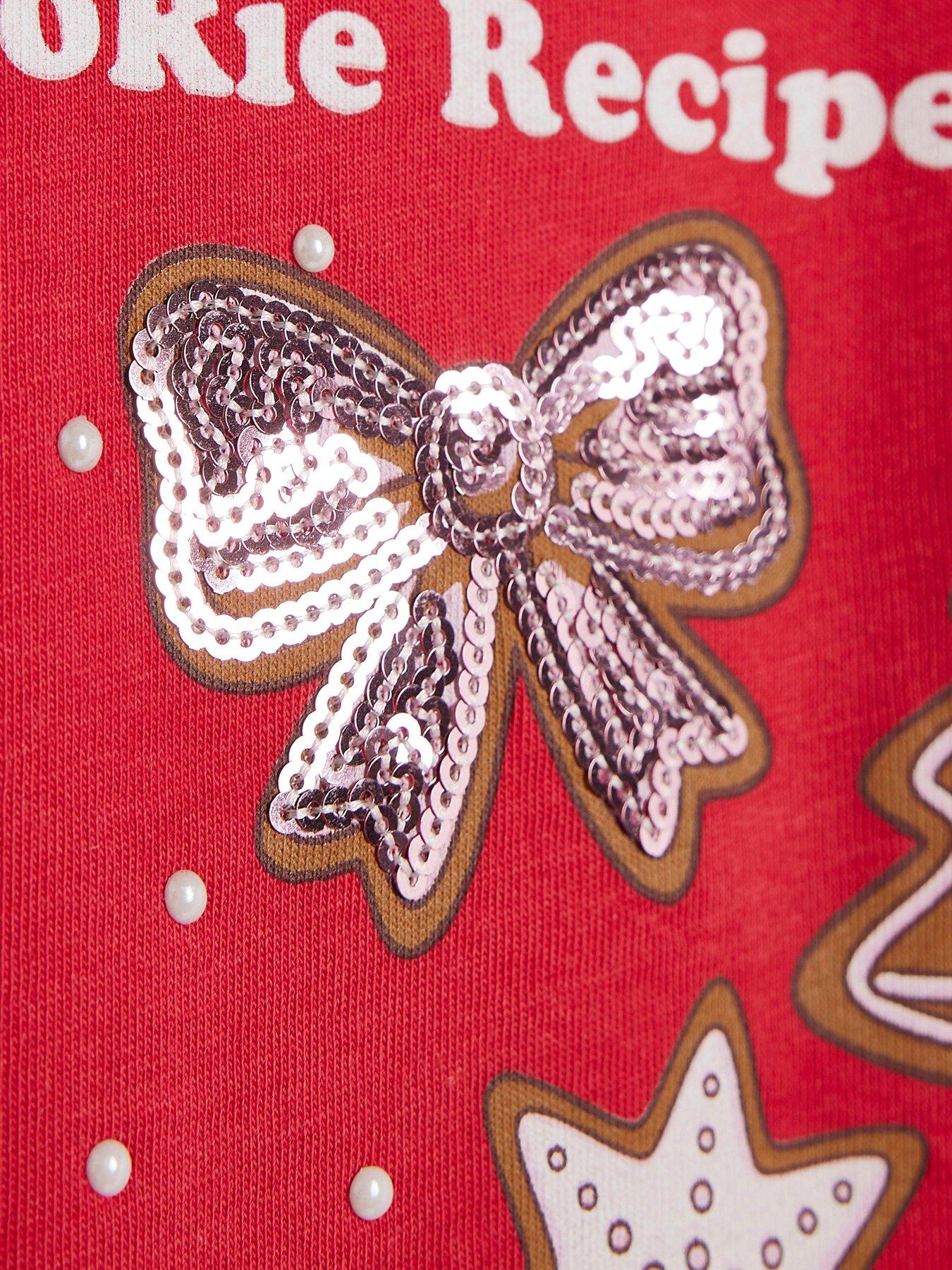 Image 4 of 4 of River Island Girls Christmas Recipe Sequin Detail Cotton T-Shirt - Red