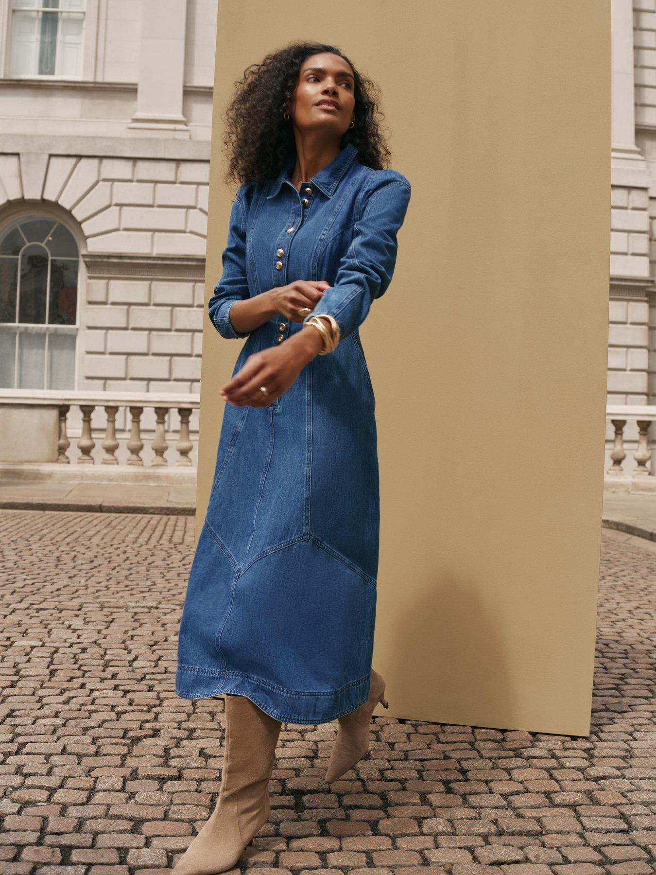 Image 2 of 6 of Mint Velvet Button Front Denim Shirt Dress - Blue