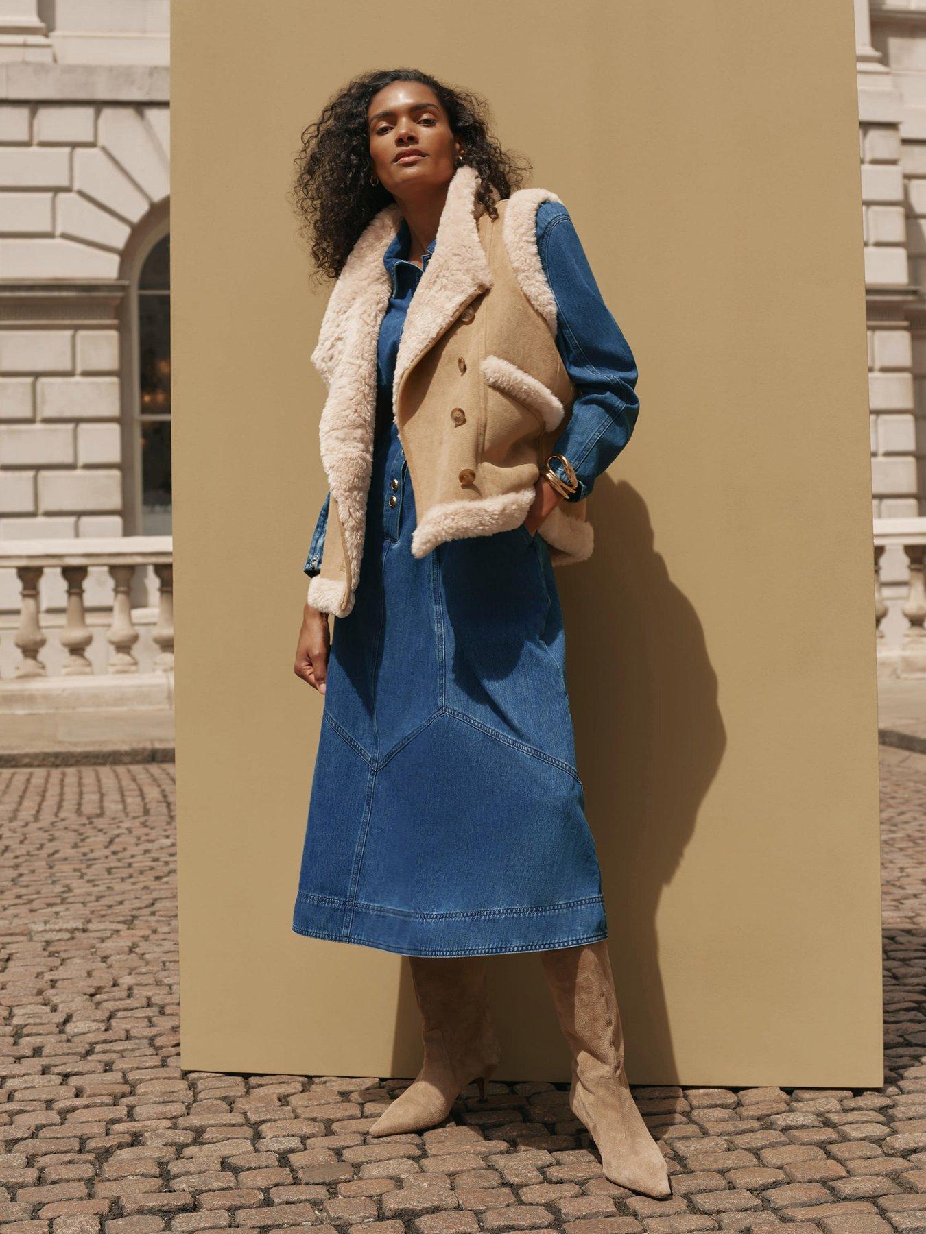 Image 4 of 6 of Mint Velvet Button Front Denim Shirt Dress - Blue