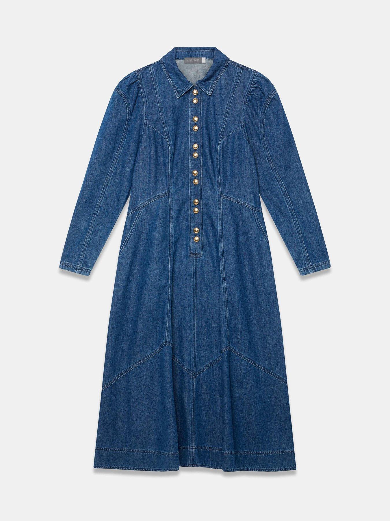 Image 5 of 6 of Mint Velvet Button Front Denim Shirt Dress - Blue