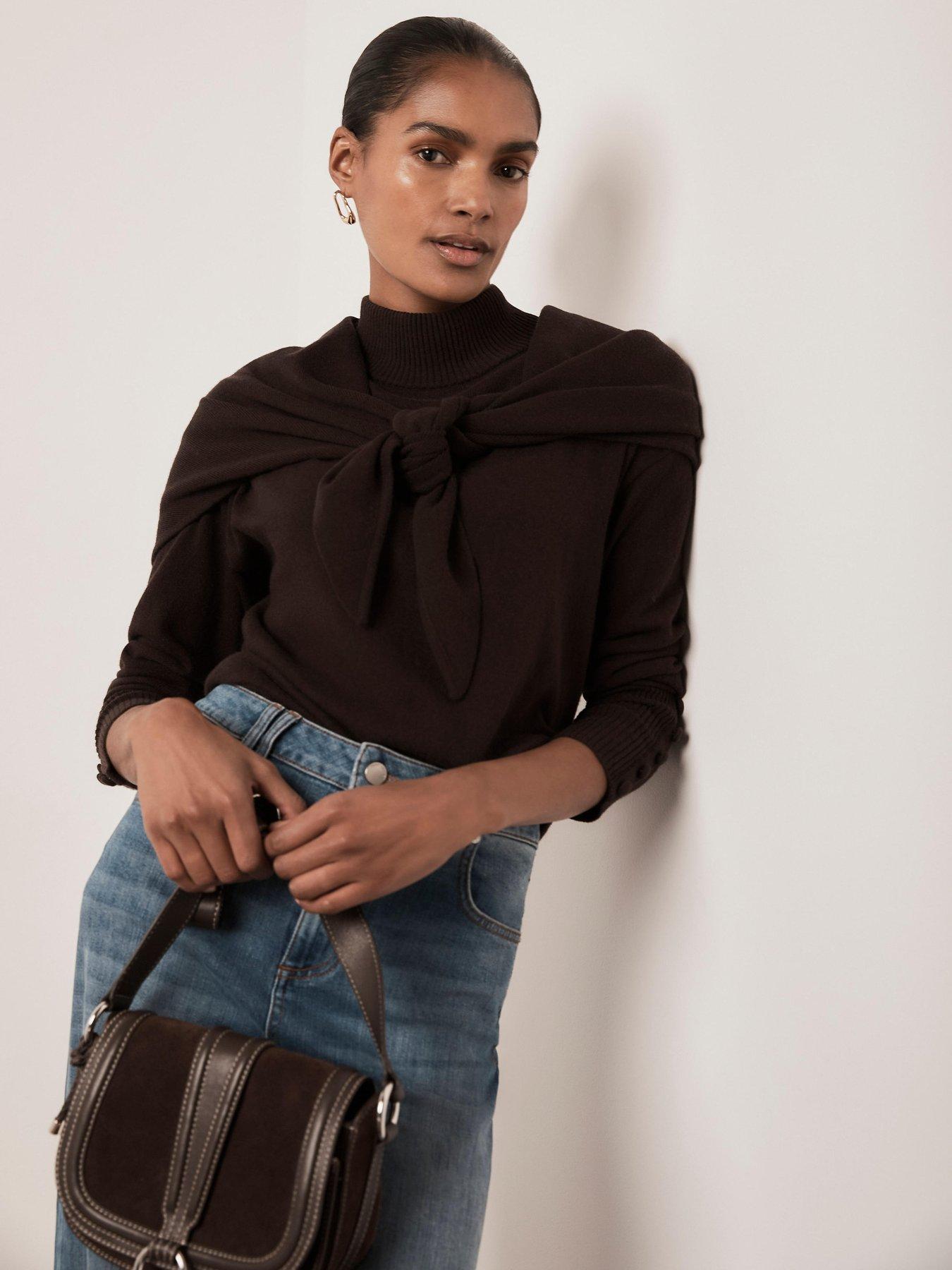 Image 1 of 6 of Mint Velvet Chocolate Layered Knit Top - Brown