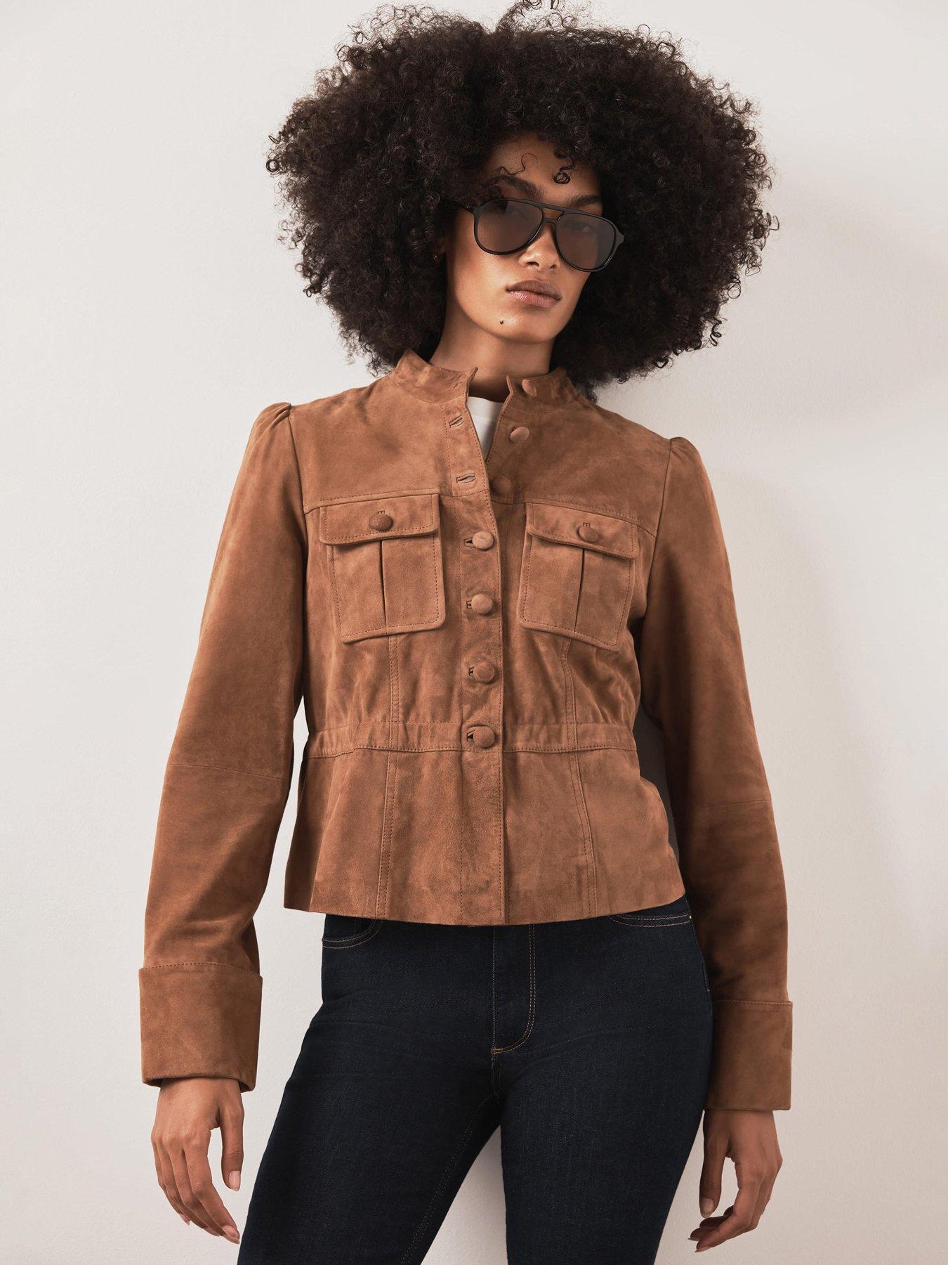 Mint Velvet Tan Suede Peplum Jacket - Brown