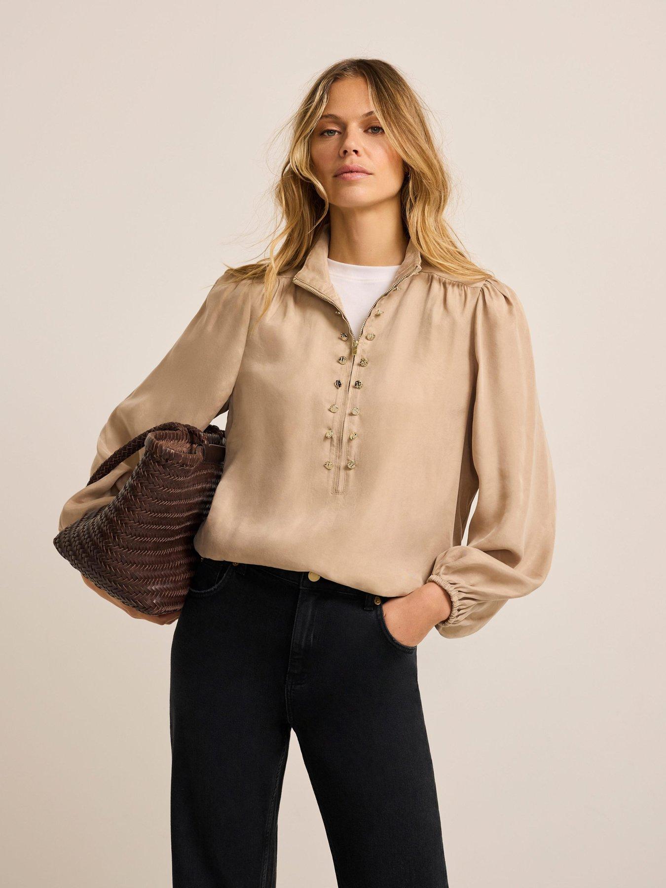 Image 1 of 6 of Mint Velvet Neutral Cupro Bomber Blouse - Cream