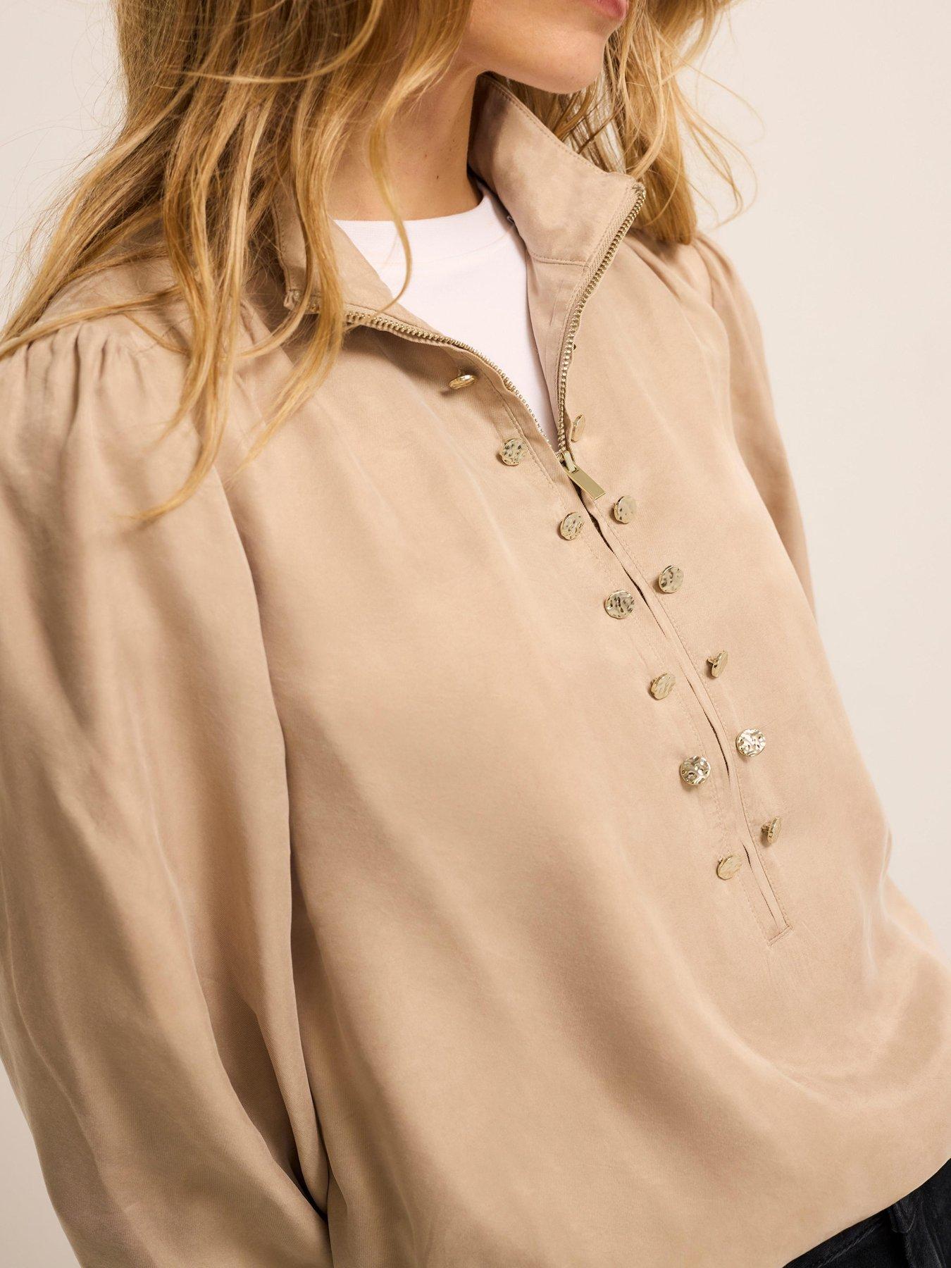 Image 4 of 6 of Mint Velvet Neutral Cupro Bomber Blouse - Cream