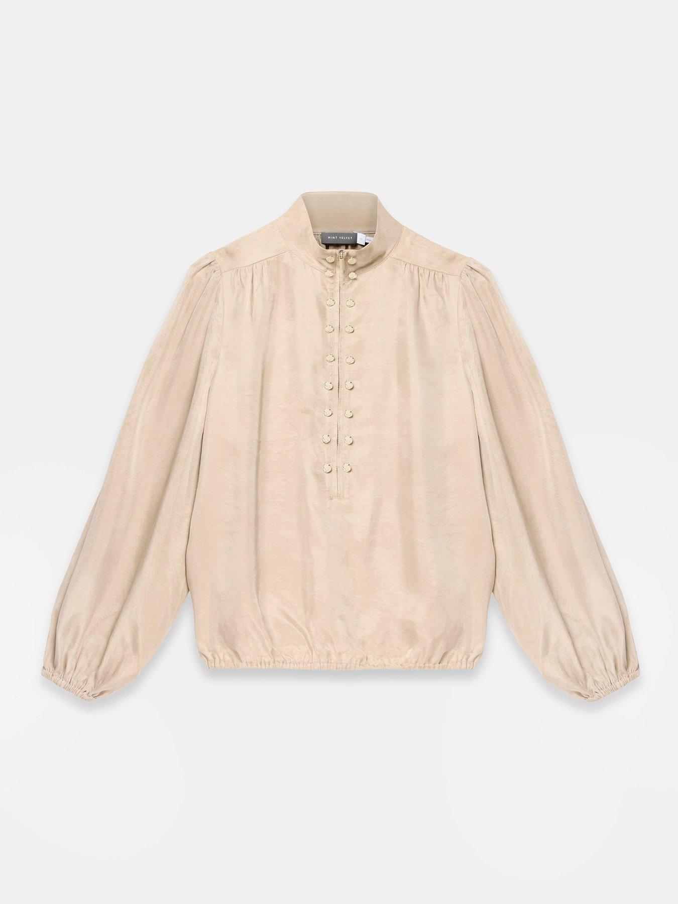Image 5 of 6 of Mint Velvet Neutral Cupro Bomber Blouse - Cream