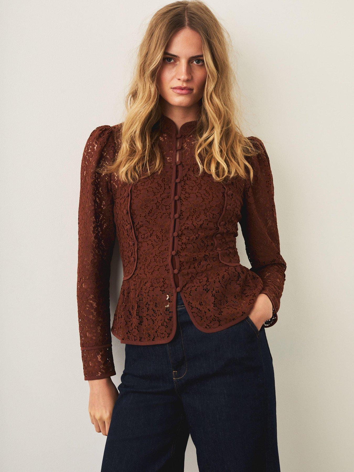 Mint Velvet Lace Blouse - Brown