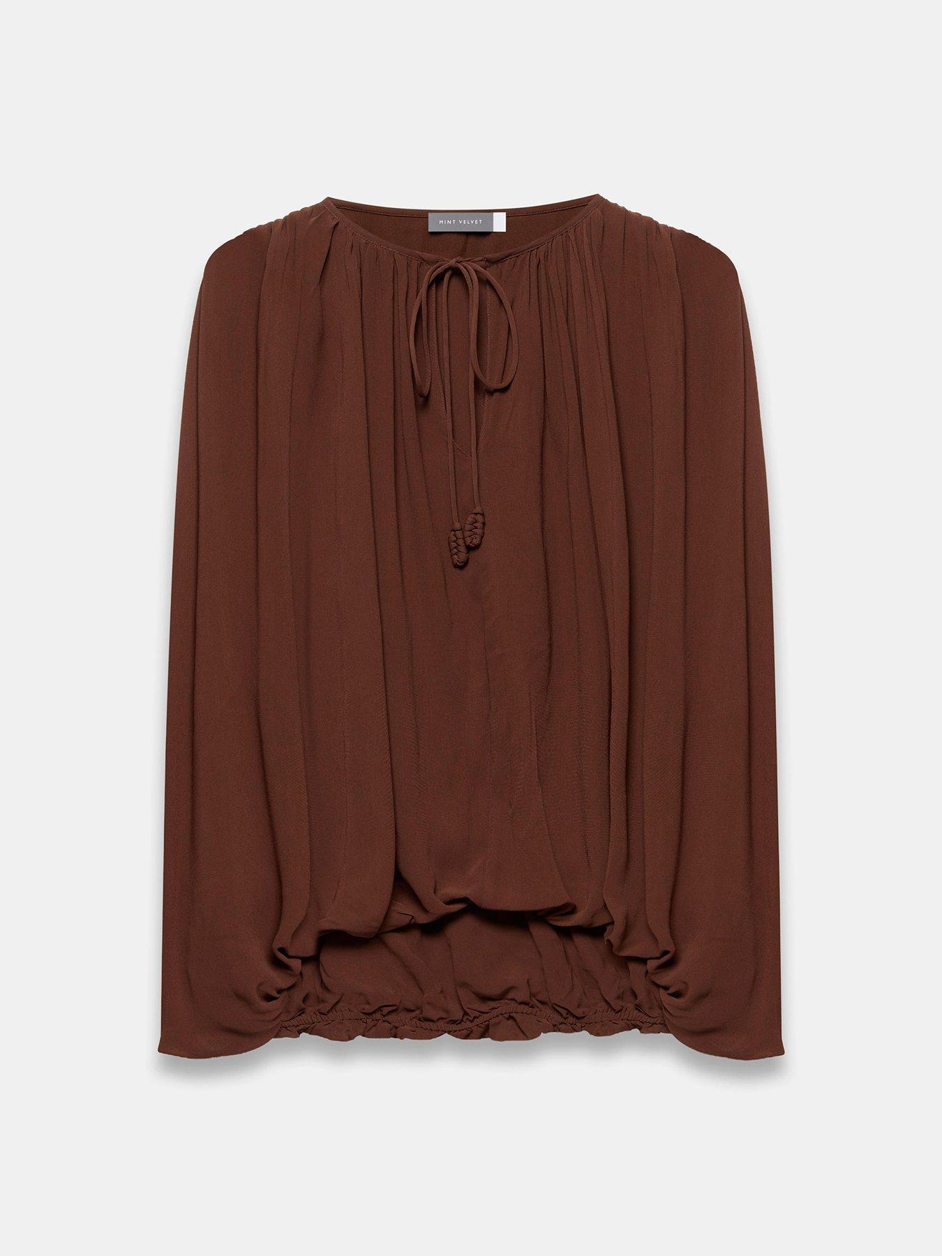 Image 5 of 6 of Mint Velvet Balloon Hem Blouse - Brown