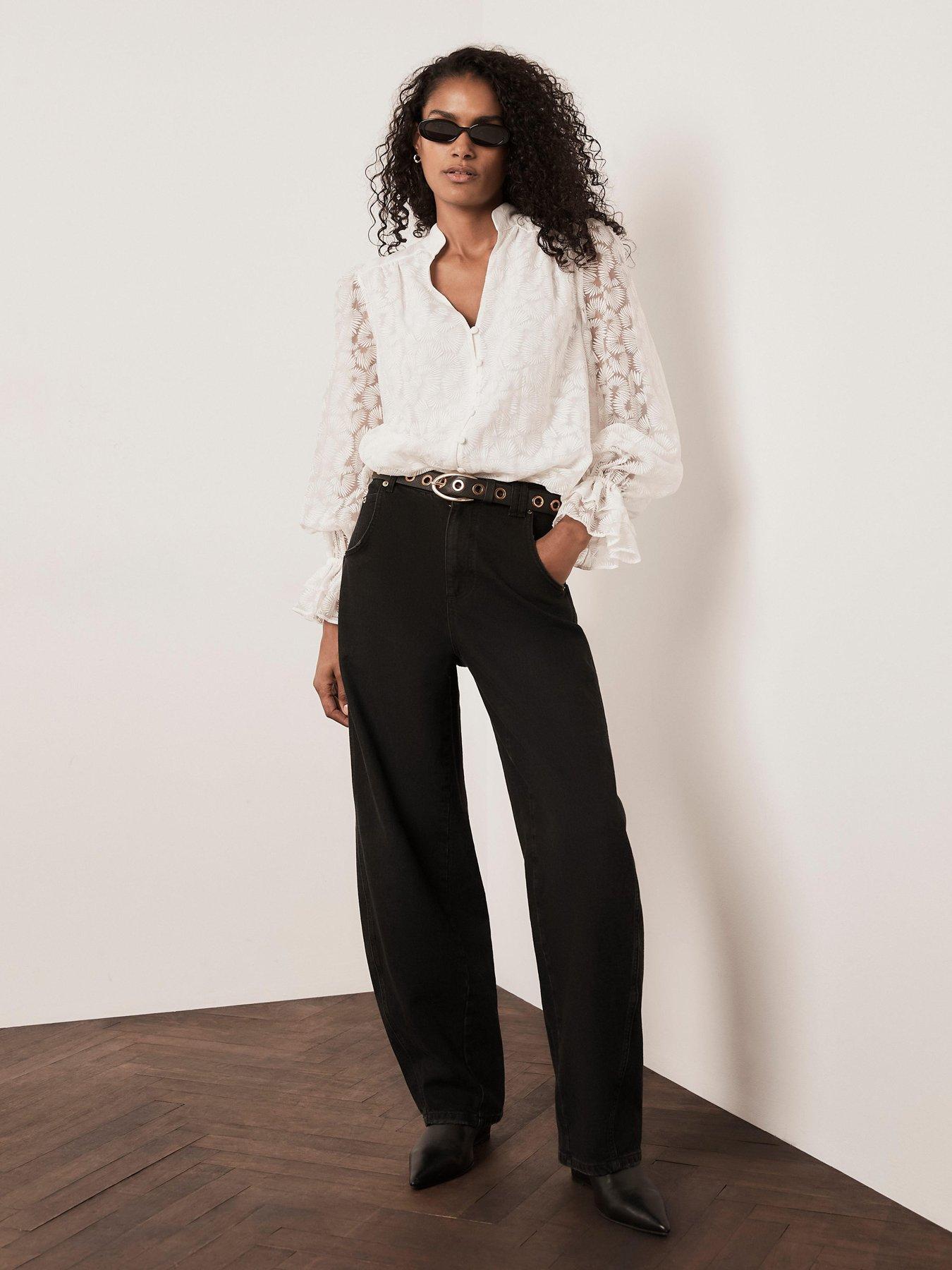 Image 3 of 6 of Mint Velvet Ivory Feather Burnout Shirt - White