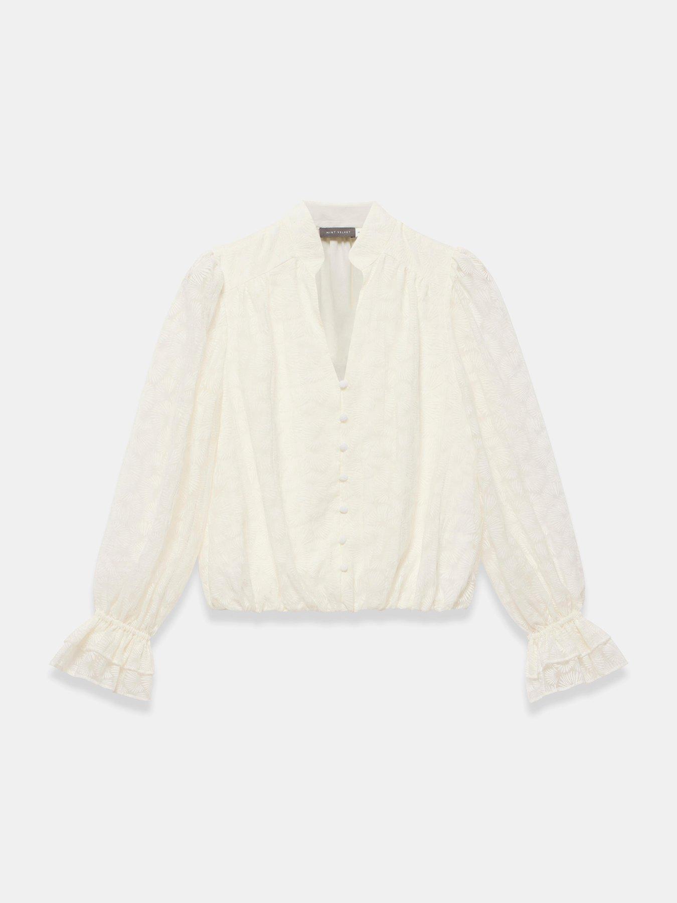 Image 5 of 6 of Mint Velvet Ivory Feather Burnout Shirt - White