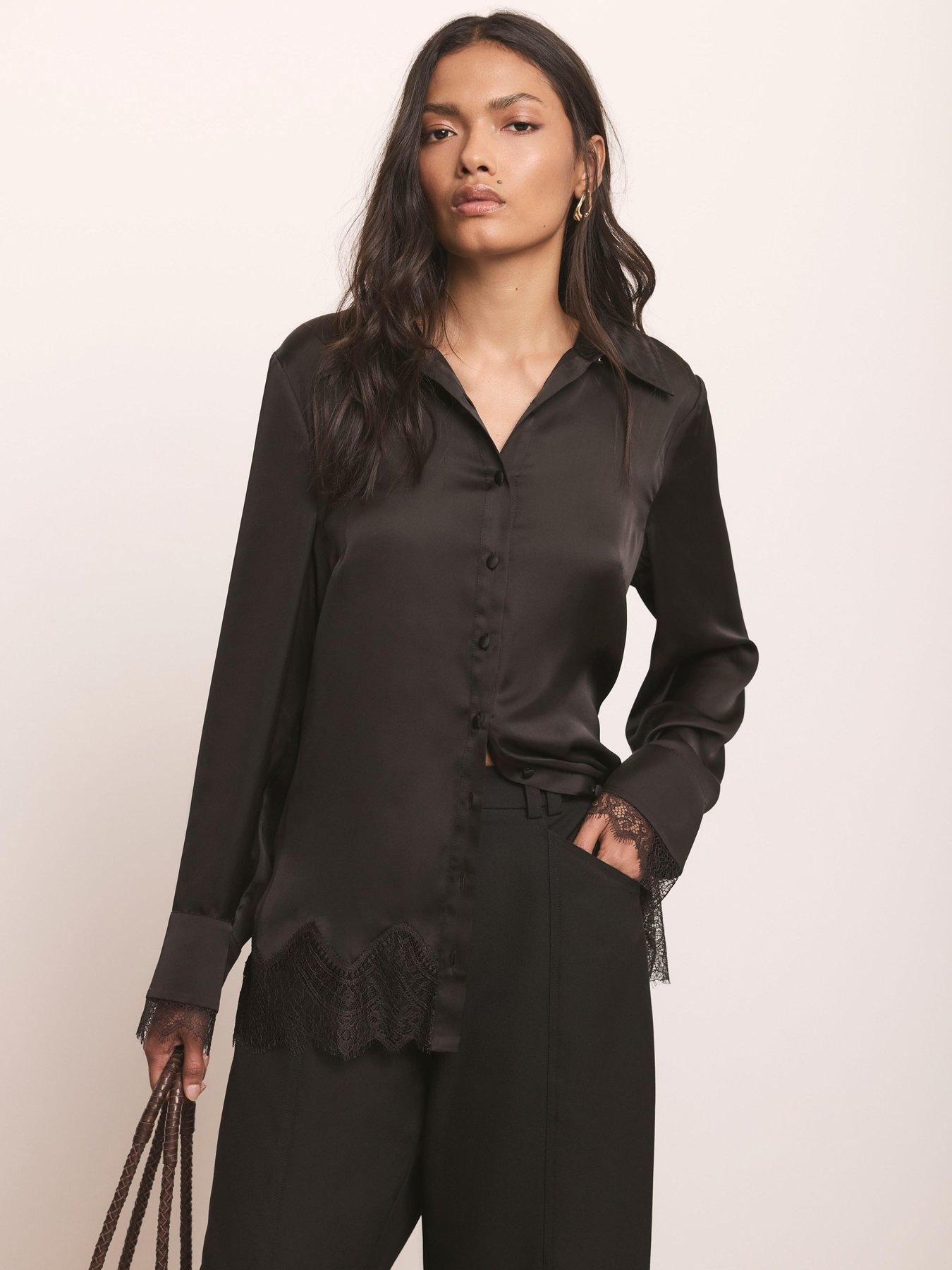 Image 4 of 6 of Mint Velvet Satin Lace Shirt - Black