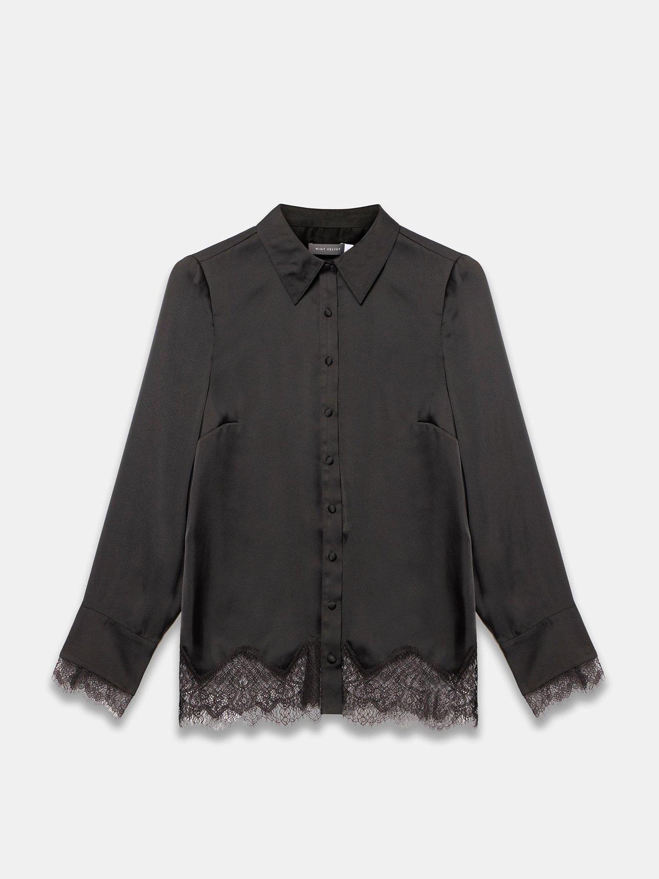 Image 5 of 6 of Mint Velvet Satin Lace Shirt - Black