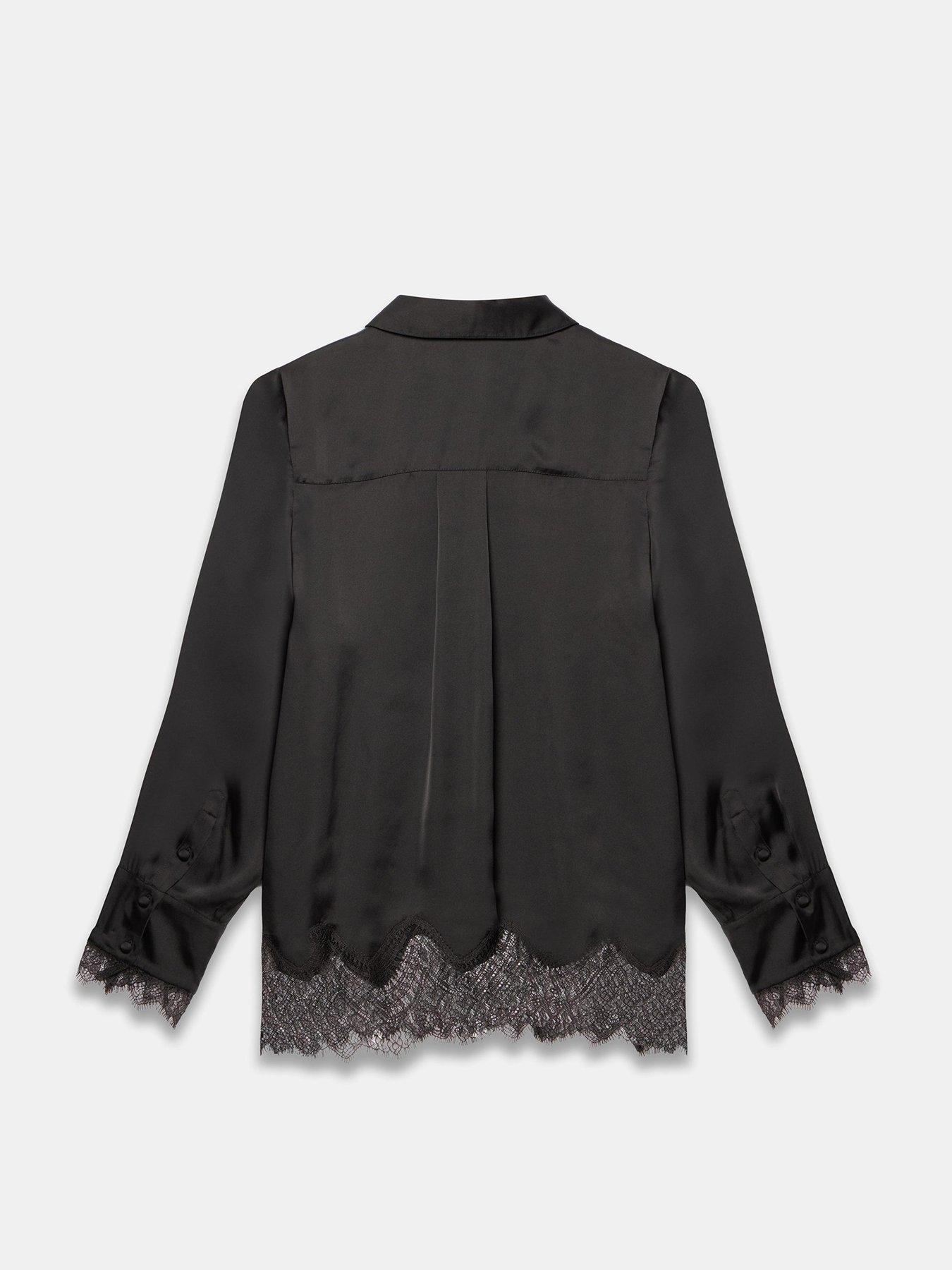Image 6 of 6 of Mint Velvet Satin Lace Shirt - Black