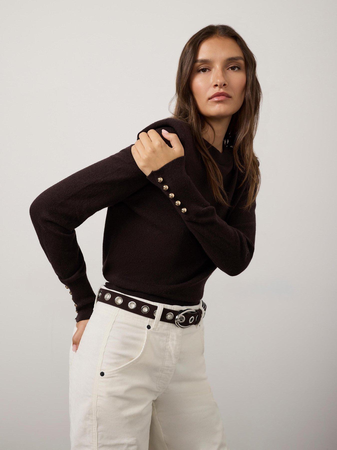 Image 2 of 6 of Mint Velvet Shoulder Pad Knit Top - Brown