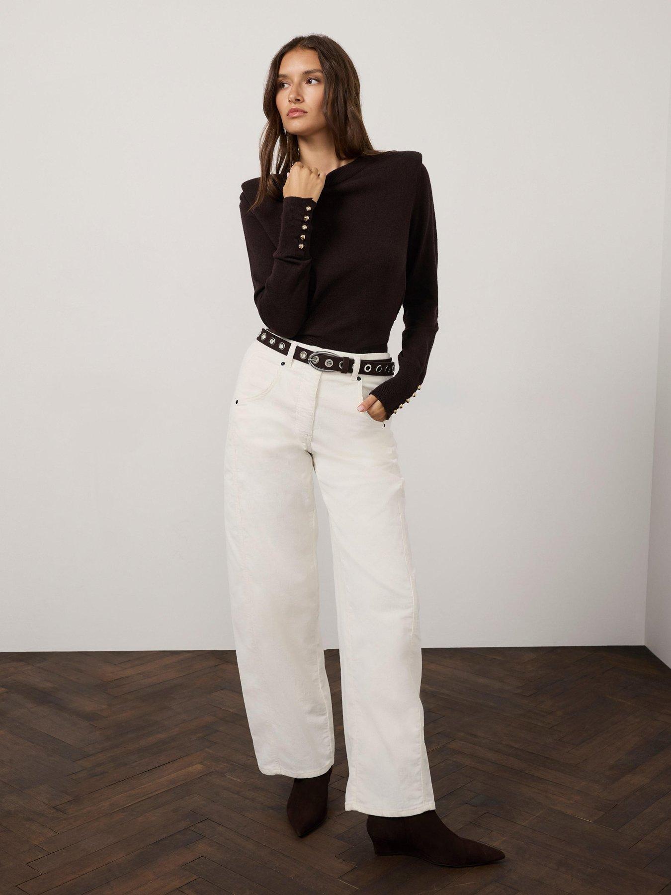 Image 3 of 6 of Mint Velvet Shoulder Pad Knit Top - Brown