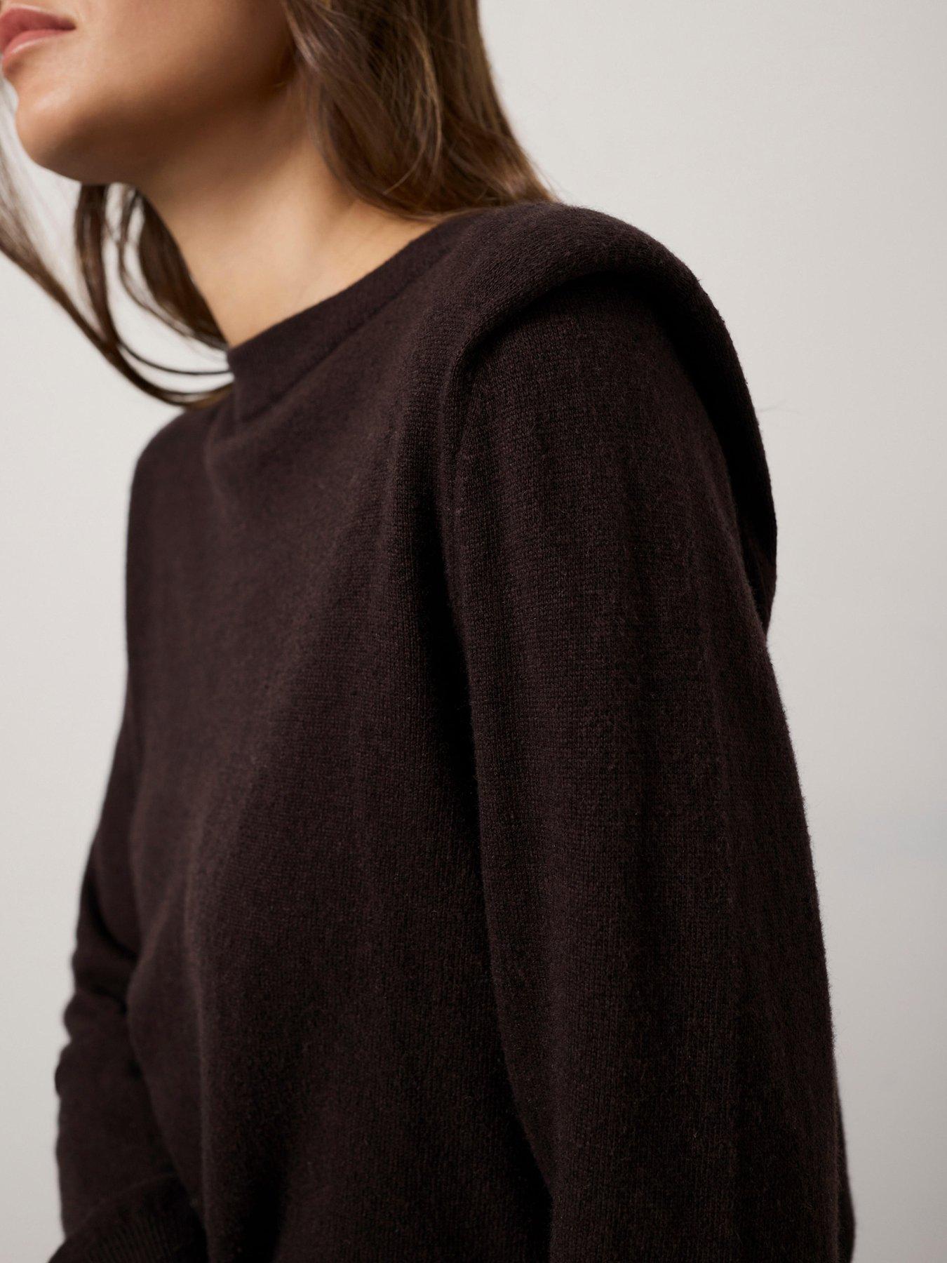 Image 4 of 6 of Mint Velvet Shoulder Pad Knit Top - Brown