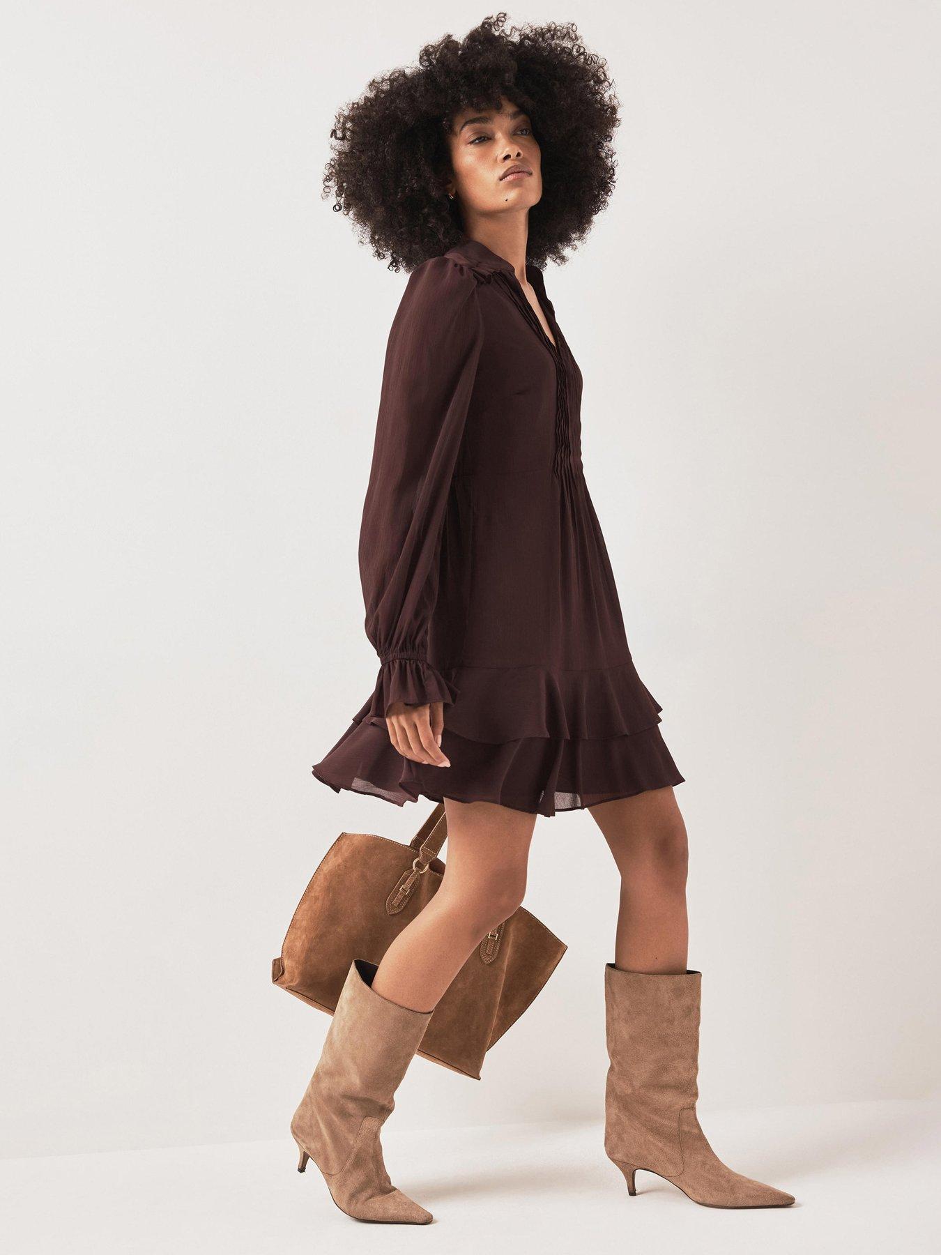 Image 1 of 6 of Mint Velvet Mini Dress - Burgundy